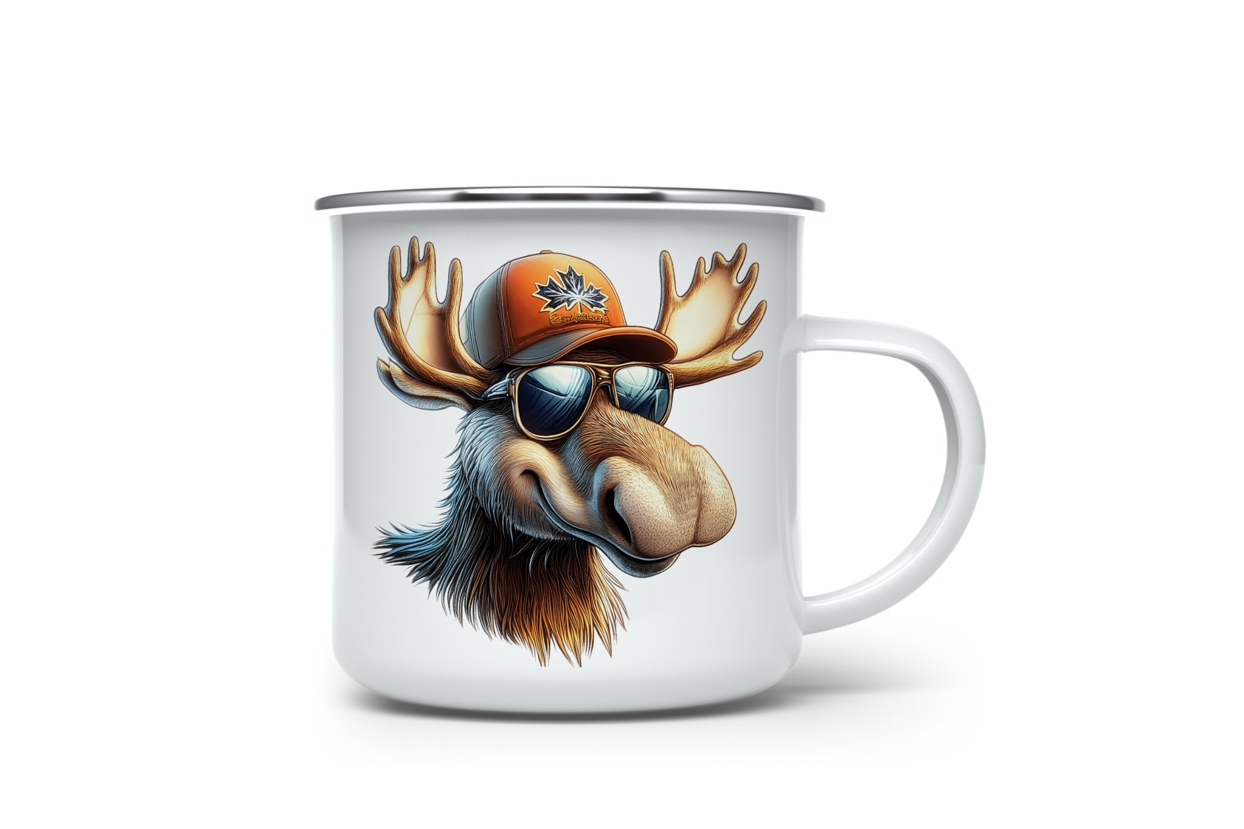 MAXIKIWI - Durable Enamel Coffee or Tea Camping Mug for Indoor Outdoor Use - Cool Canadian Moose - 350ml