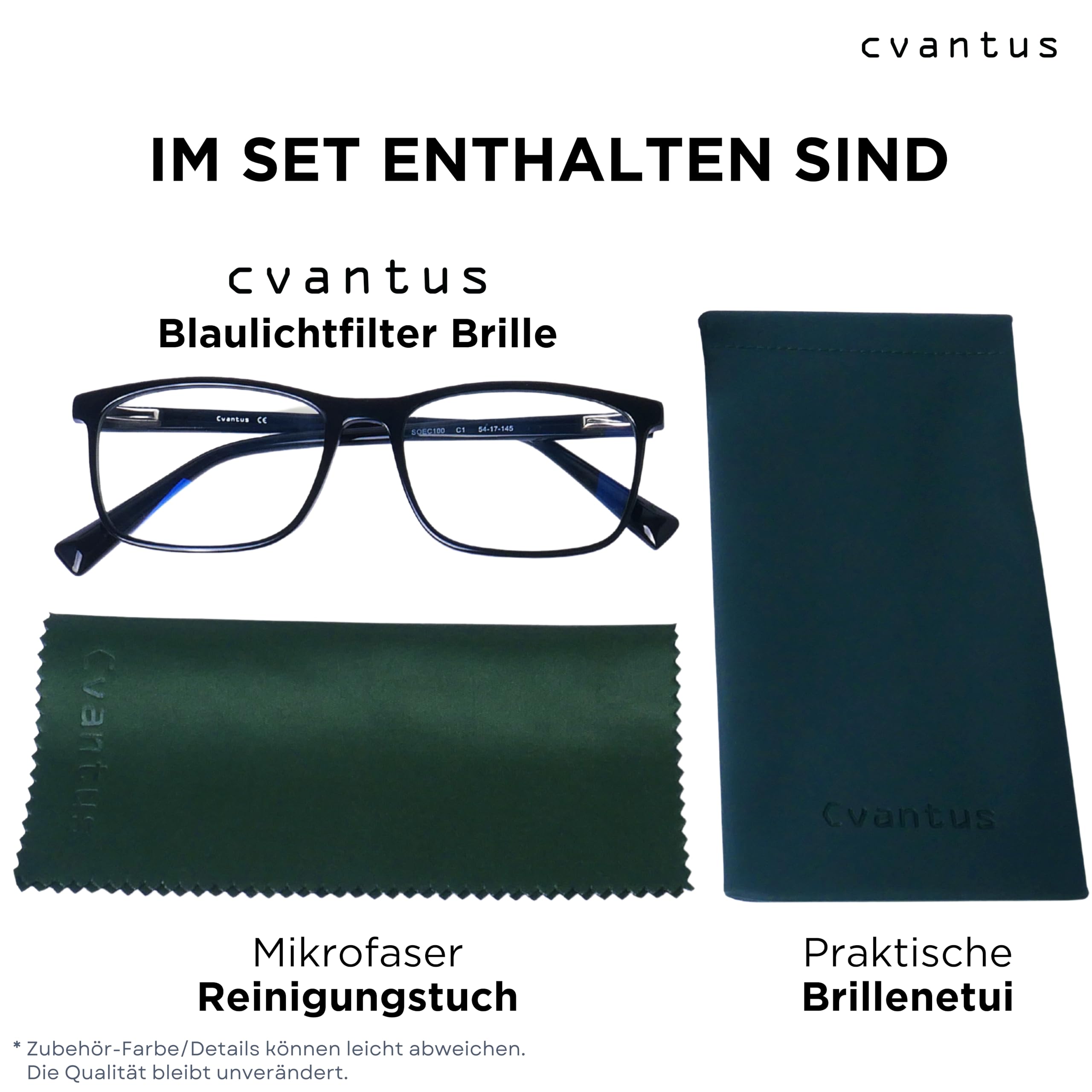 Cvantus Premium Blaulichtfilter Brille Herren & Damen | Blaulicht- und UV-Blocker, Antireflex, Antistatisch | Schwarz Blaulichtfilter Brille Quadratisch | Verschreibungsqualität, Gemacht von Optikern