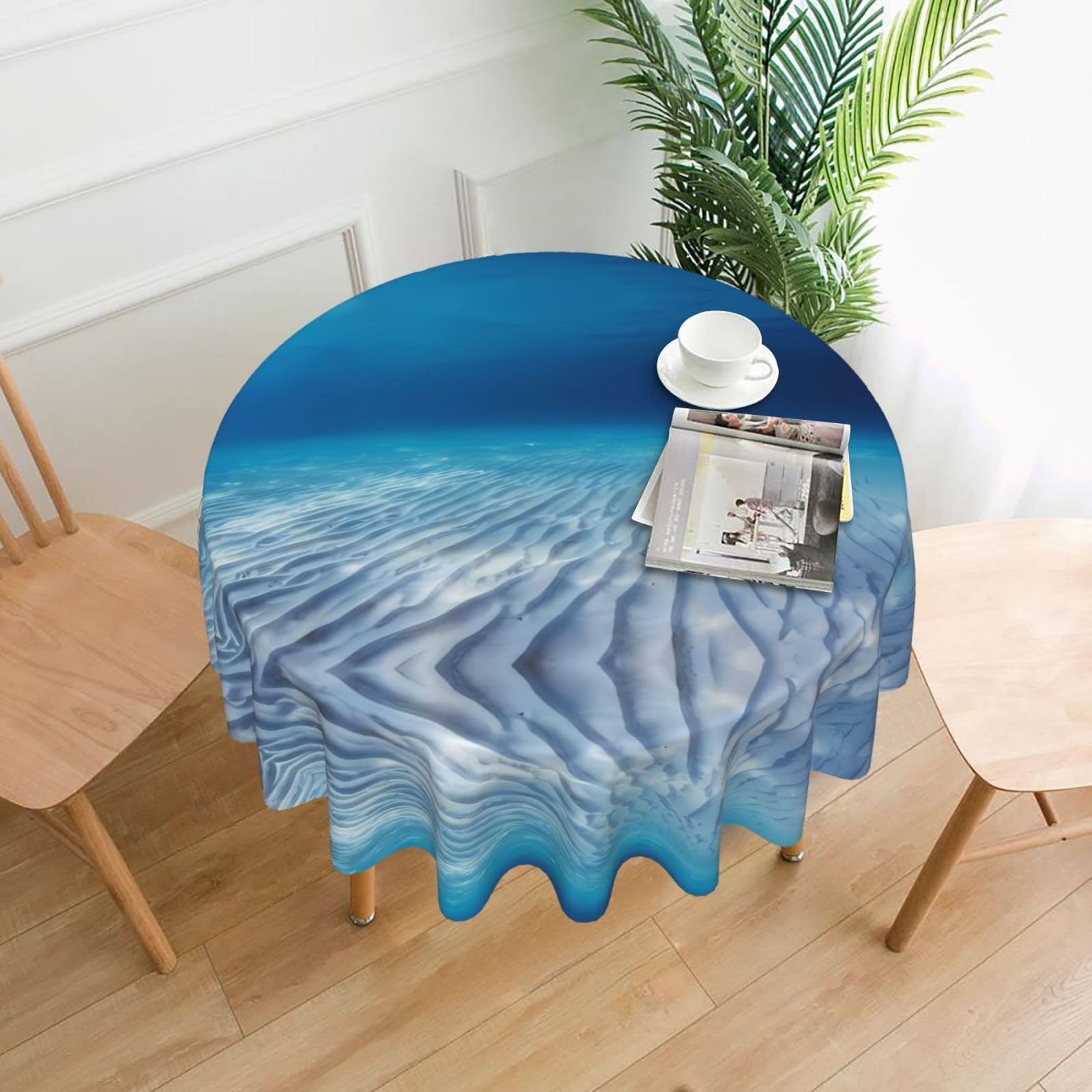 WHJSHOP Ocean Prints Round Table Throw 60 Inch – Waterproof Table Cover for Dining, Coffee Tables, Parties & More - Soft, Wrinkle-Resistant Table Layer
