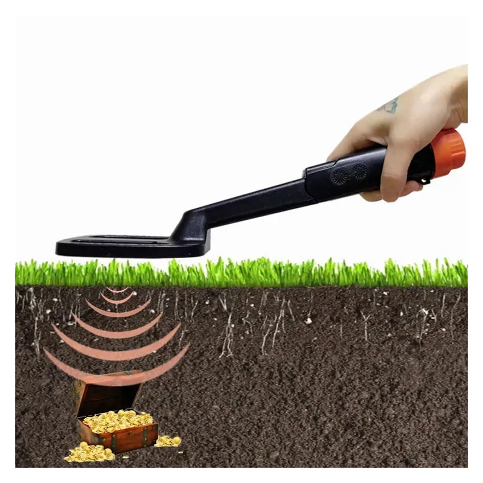 Wykrywacz metali, Podwodny wykrywacz metali Pulse Pinpointer Indukcyjny do nurkowania z wykrywaczem skarbów Wodoodporny ręczny lokalizator dla Złoto Srebro Miedź(ORANGE)