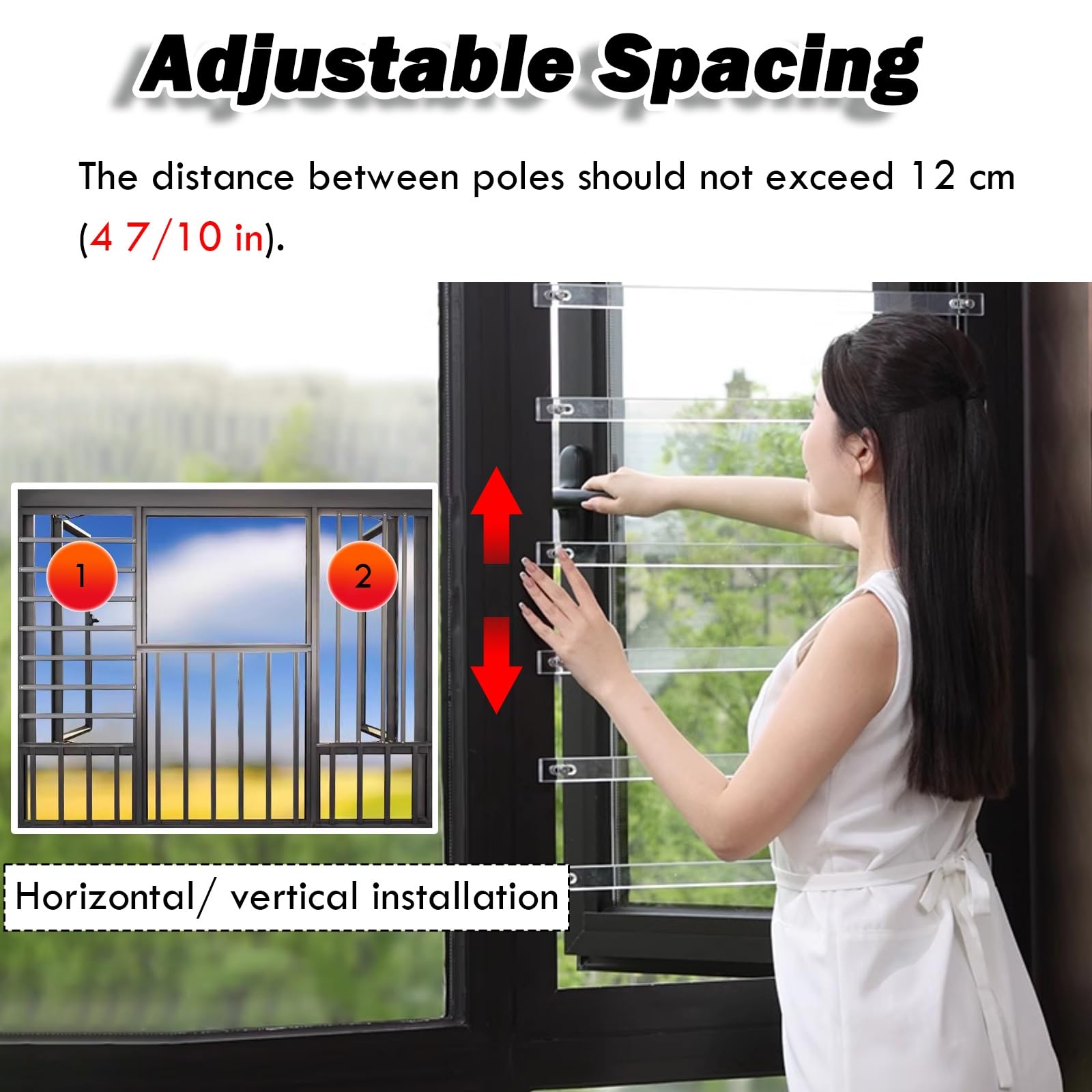 AMUFJJ rejas Ventanas/reja Ventana Red De Seguridad para Ventanas Sin Taladros, Barras De Seguridad Transparentes para Apartamentos, Hoteles Y Hospitales, Protección Infantil.(5 Pack,16in/40.6cm)