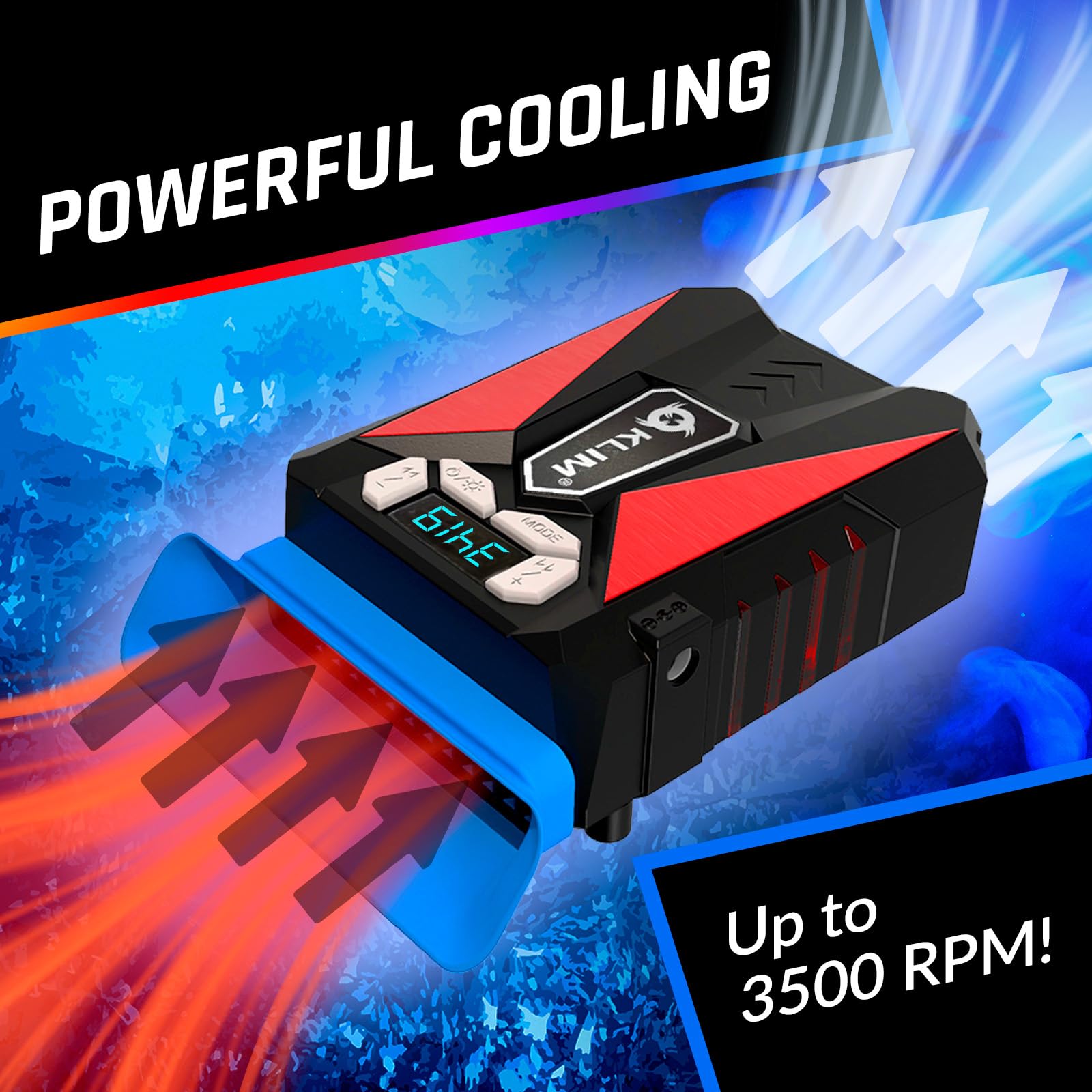 KLIM Cool - Universal Gaming Laptop PC Cooler - Wysokowydajny wentylator do szybkiego chłodzenia - Ekstraktor gorącego powietrza USB - Nowa wersja - Czerwony