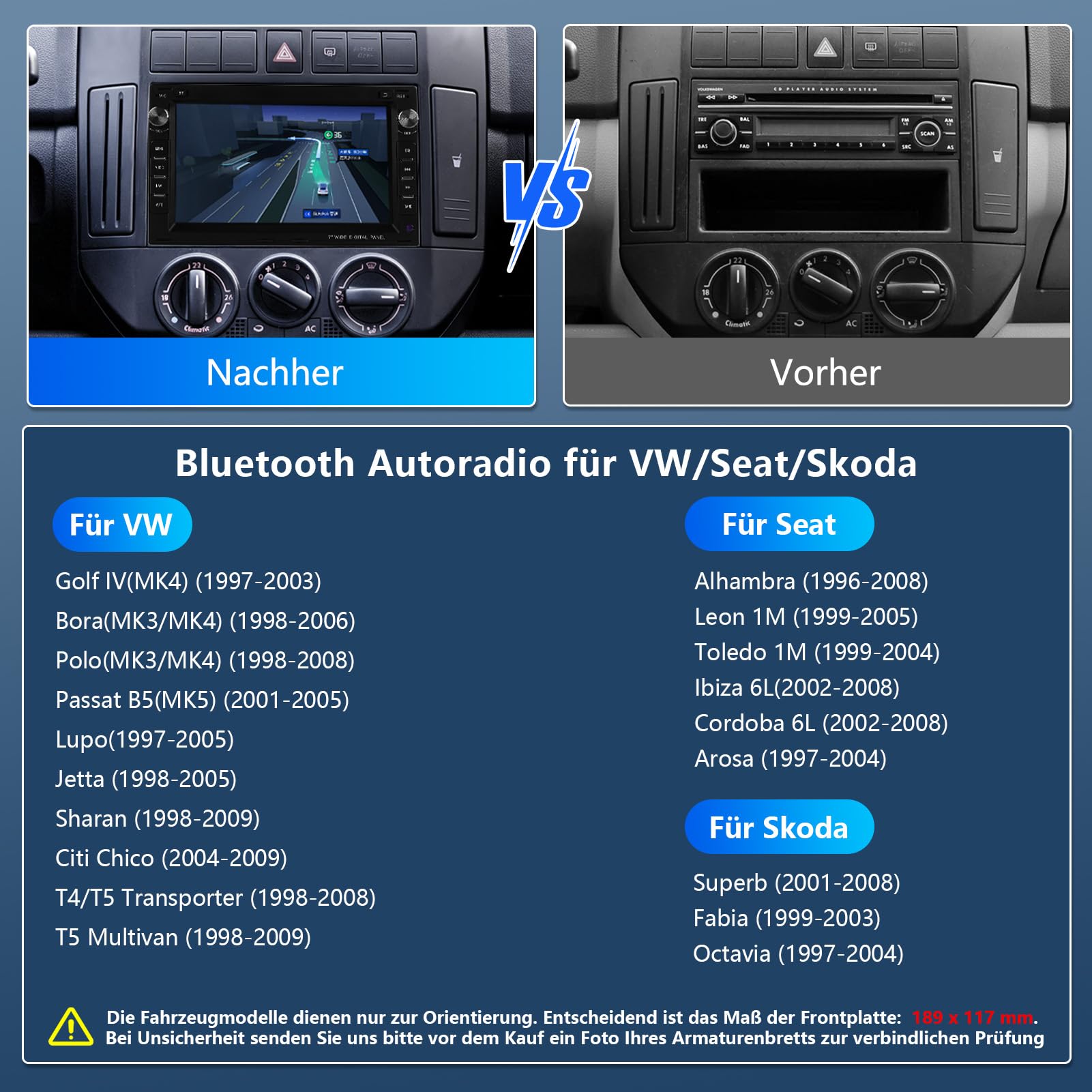 Ledio Bluetooth Autoradio mit Bildschirm für VW Golf 4 Polo MK3/4 9N T5 Passat B5 Seat Skoda, Doppel Din Auto Radio mit Navi WLAN FM Dab Radio, Apple Carplay, Android Auto, Android 14 GPS, 7 Zoll