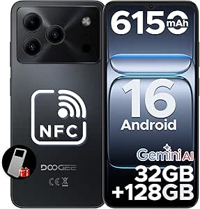 Note56 Pro Téléphone Portable Pas Cher Android 16, 6150 mAh Smartphone Pas Cher 32Go+128 Go/2 to TF, écran HD+ IPS 6,56″ 90Hz,13MP+8MP Telephone, 4G SIM, OTG/NFC/Face ID/3.5mm Jack/GPS