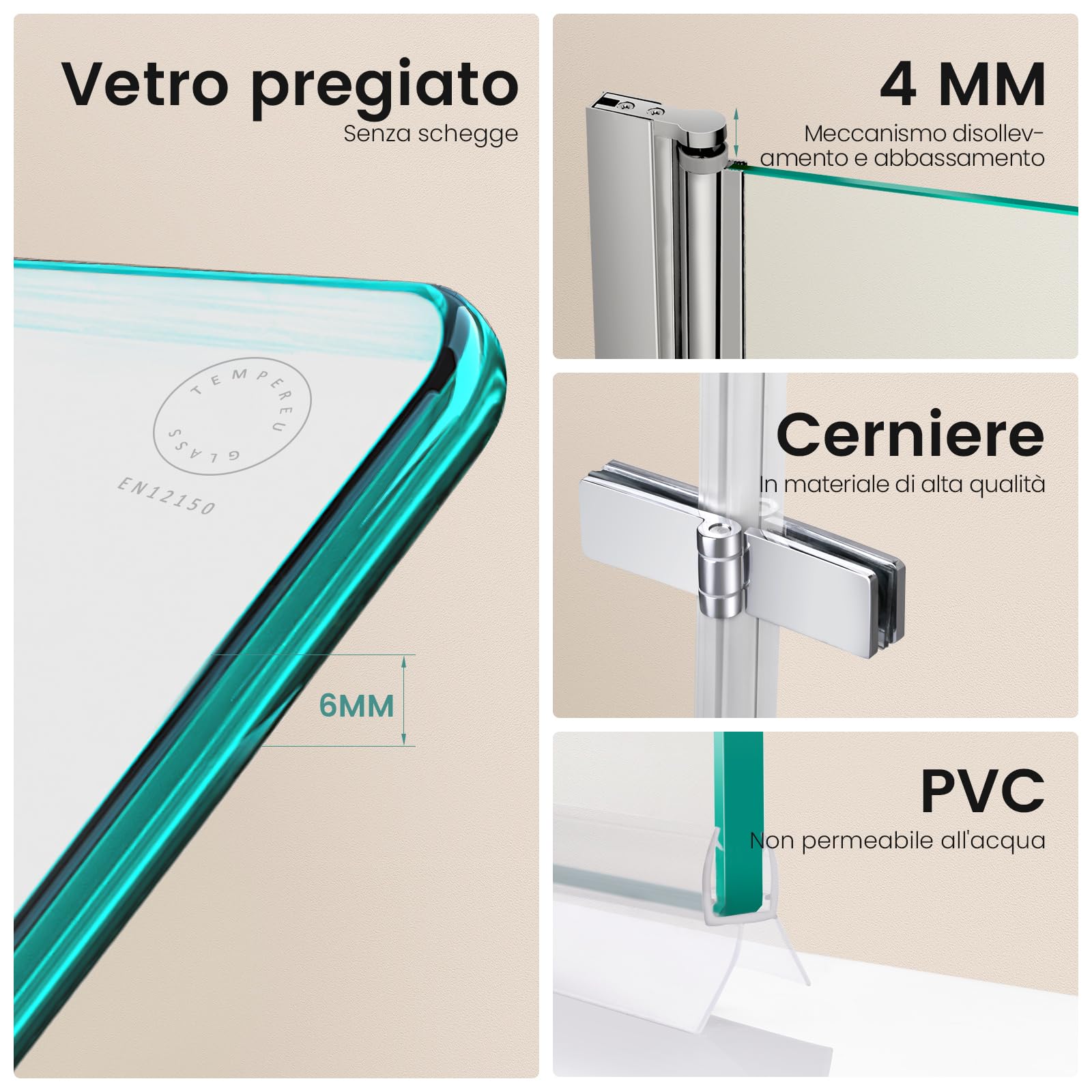 EMKE Pannello doccia per vasca 130x140 cm, paravetro per vasca pieghevole a 3 pezzi, separatore doccia per vasca, pannello per vasca in vetro di sicurezza da 6 mm, facile da pulire