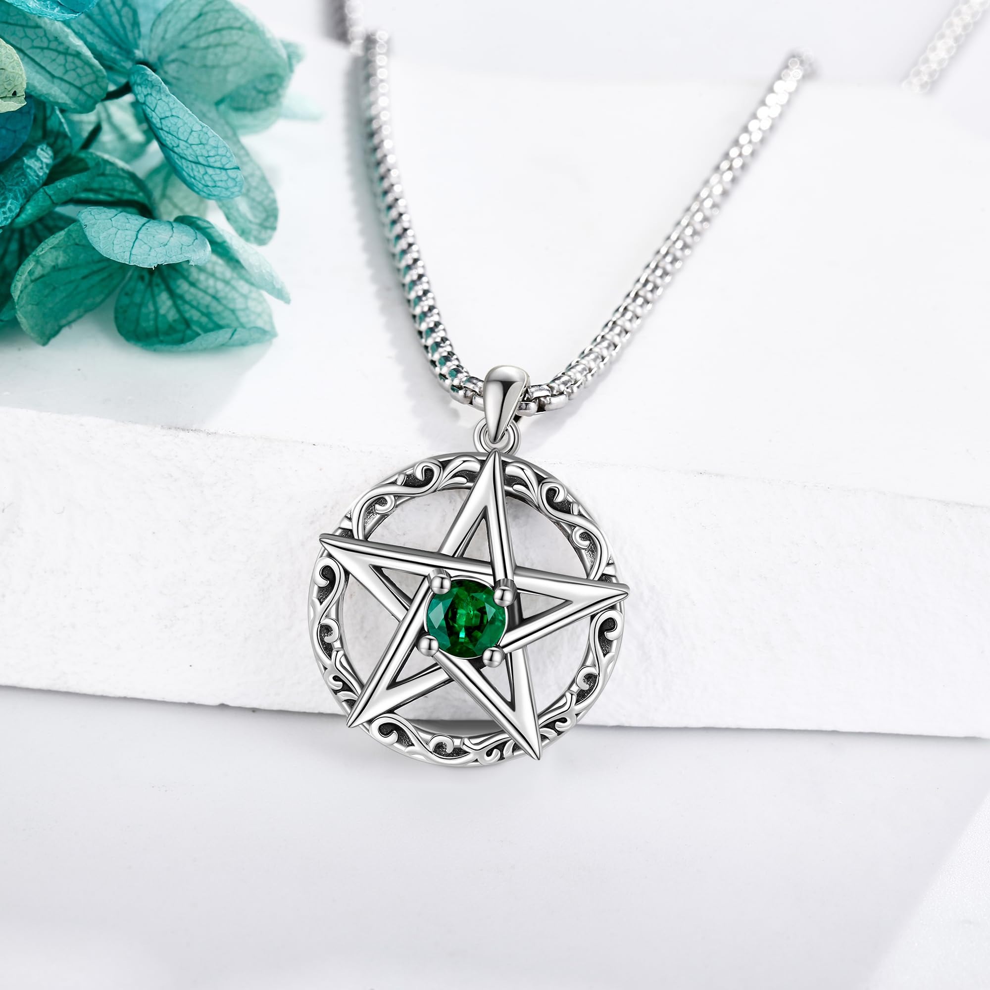 POPLYKE Pentagramm Kette Damen Herren 925 Sterling Silber Pentagramm Anhänger Pentagramm Schmuck