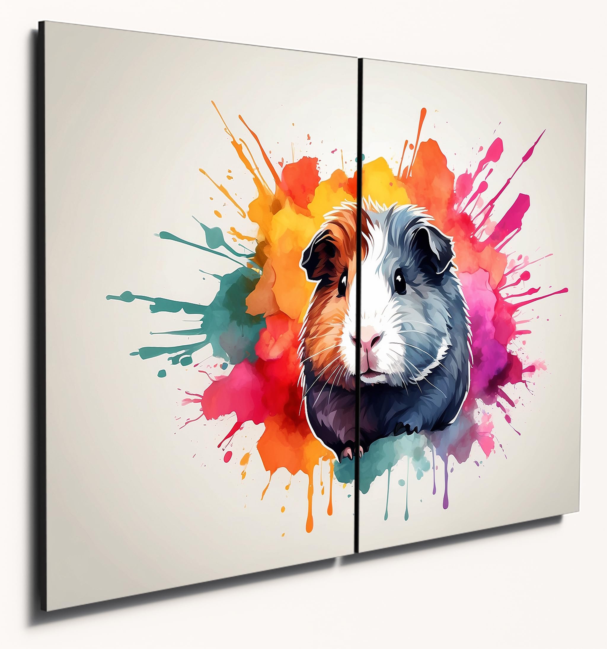 The Plum Penguin A4 Twin Set Wooden Wall Art: Vibrant Guinea Pigs, Watercolor by on MDF