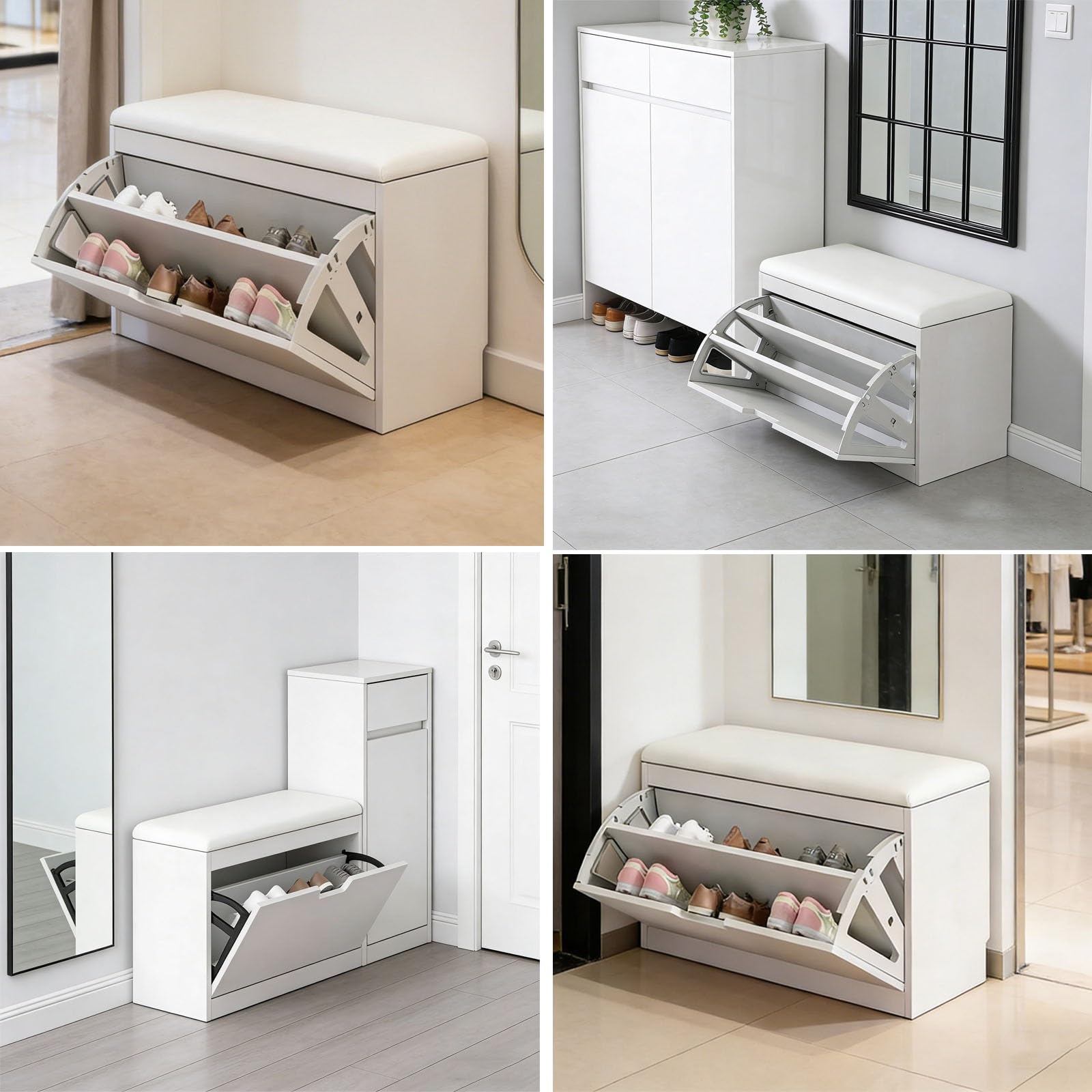Banco Zapatero 17 24 30cm Zapatero Verticale con Porta abbattibile Comodi Seduto Acolchado Corridorio Armario multifunzionale Zapateros Baúl para Entrada Dormitorio Bianco(White,50x17x46cm)