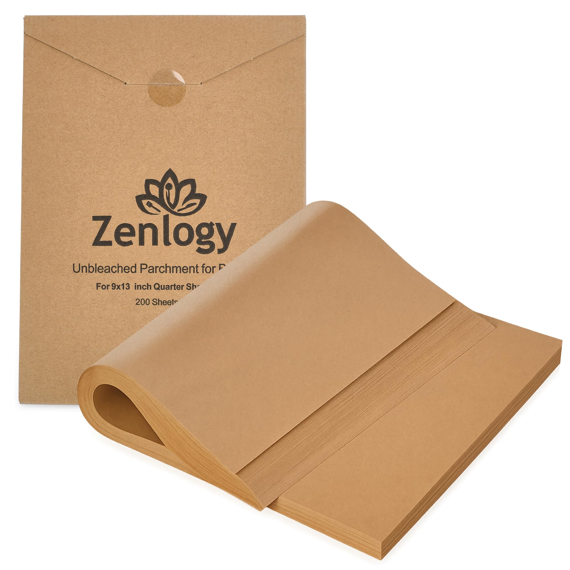 Zenlogy 9x13 Parchment Paper (200 sheets) - Unbleached, High Heat, Non-stick, Pre-cut Baking Paper for Quarter Sheet Pans - Great for Baking, Roasting, Wrapping, Dehydrator, and so much more