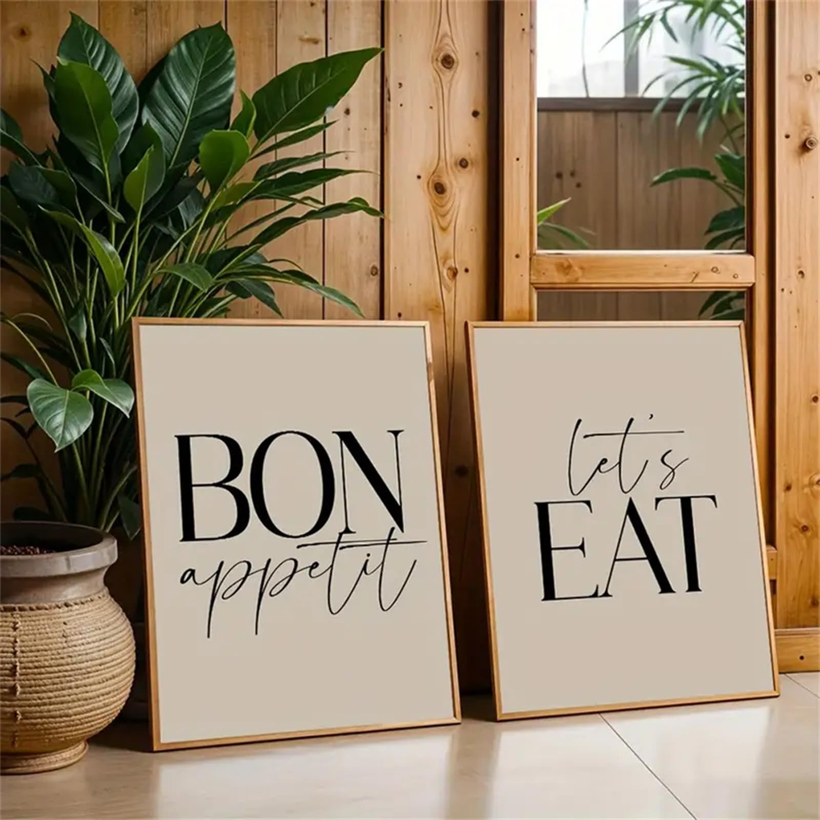 ZBELLO Set of 2 Posters, “Bon Appetit, Let'S Eat” Quote Canvas Prints, Modern Minimalist Art Prints for The Dining Room, Living Room And Home Decor, Unframed (21x30cm)