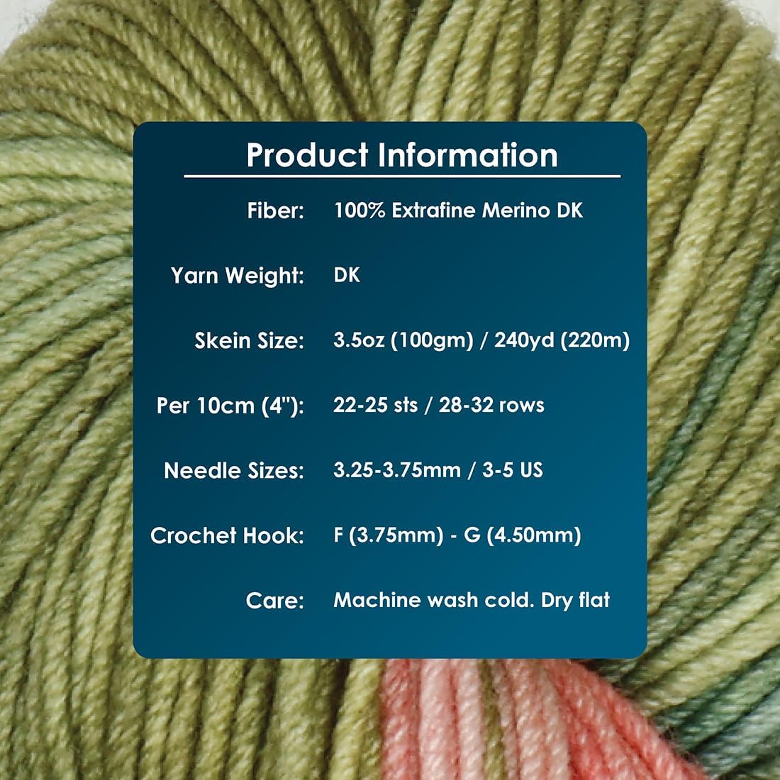 KnitPro Symfonie Premium Hand Dyed Yarn | 100% Extra Fine Merino Wool for Knitting & Crocheting, DK Weight, Oeko-TEX Certified, Colorfast Fiber 220m, 100g Skein | Viva Variegated Spring Blush