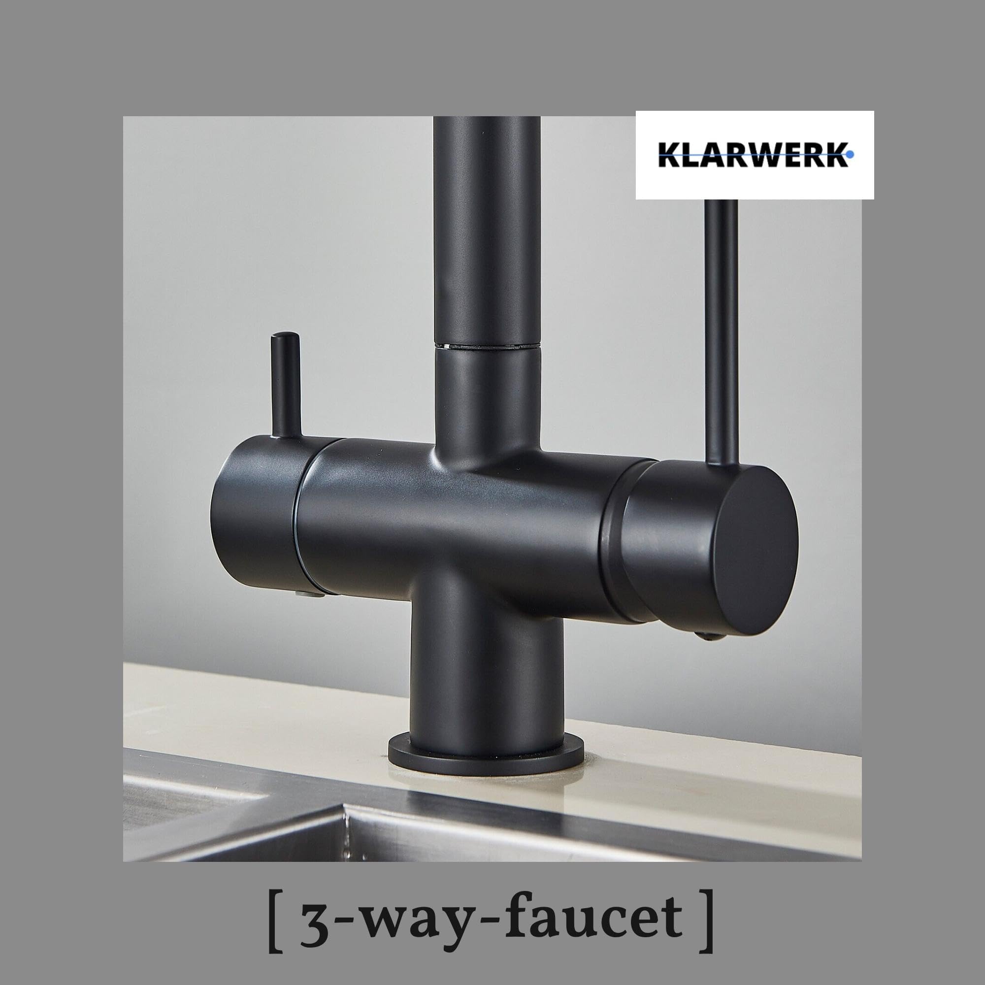 Félix - Grifo extensible de 3 vías, color negro mate, de acero inoxidable, para cocina, grifo mezclador de 360 grados, filtro de 3 conexiones