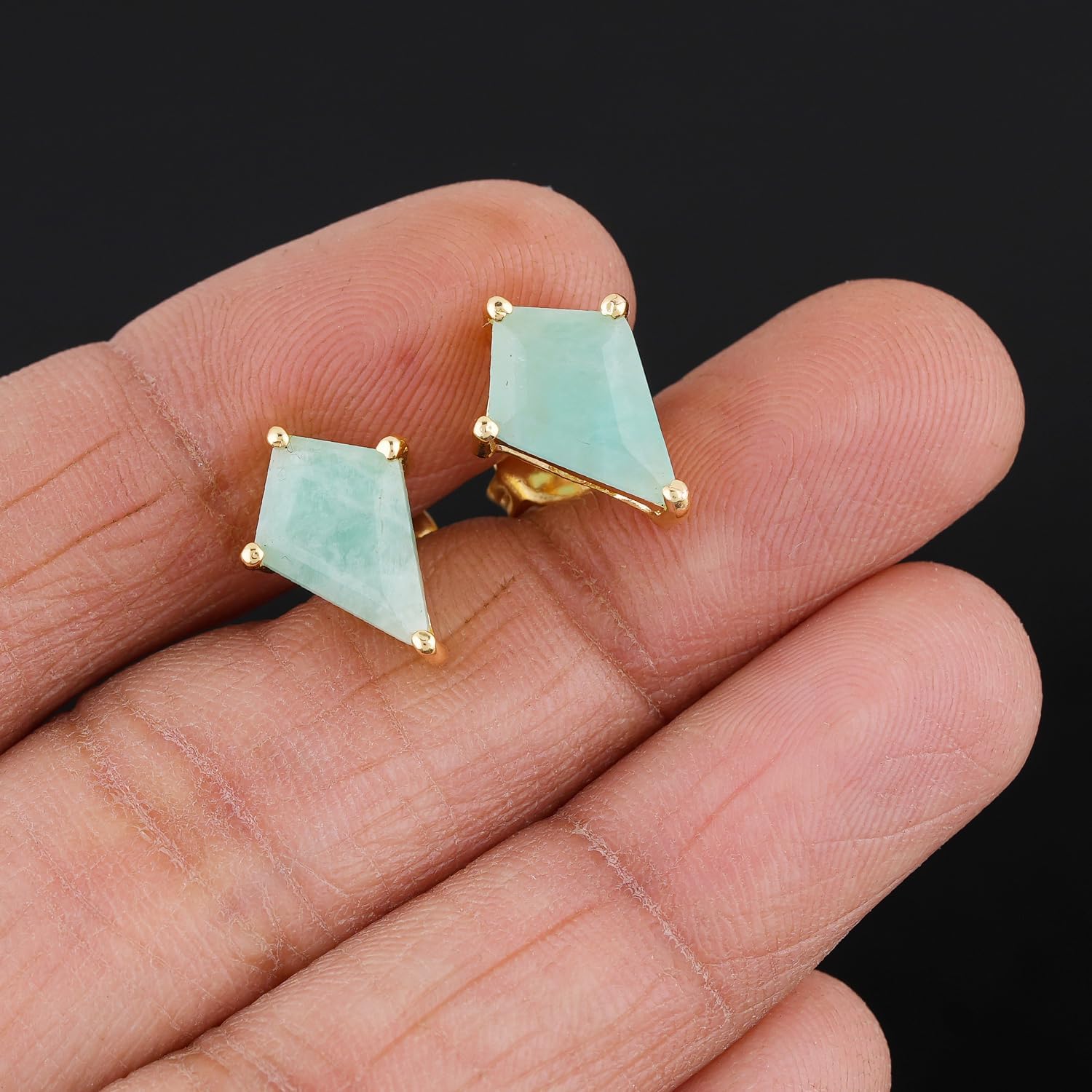 Gemstone Kite Stud Earrings for Women – 8x12 mm Cut Stone, Secure Prong Setting, 14K Gold Plated, Hypoallergenic Minimalist Dainty Jewelry for Everyday Wear, Elegant Gift Choice - Image 6
