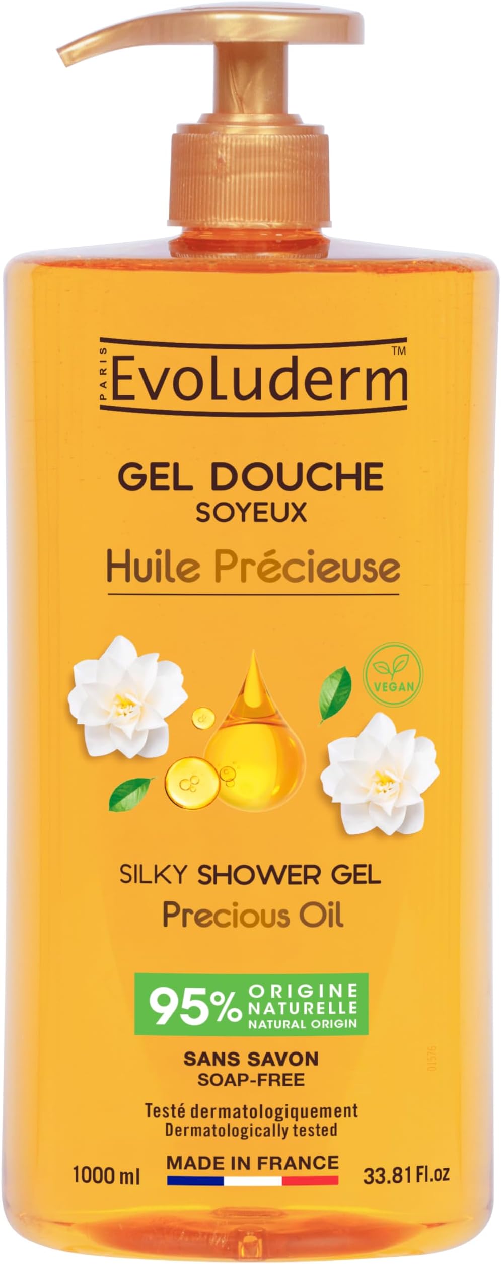 Silky Shower Gel Precious Oil - 1000ml - 96% Natural Origin - Vegan - Made in France