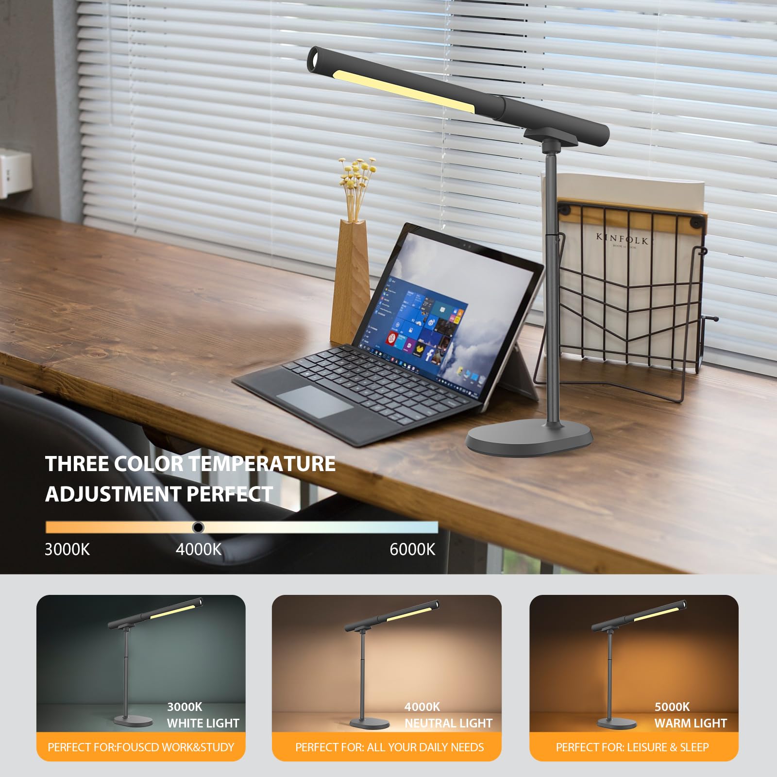 Lampada da tavolo a LED con porte USB. Luce notturna regolabile a 3 colori per lettura, banco da lavoro. Lampada da tavolo magnetica multifunzione rimovibile 4 in 1 con modalità SOS per campeggio