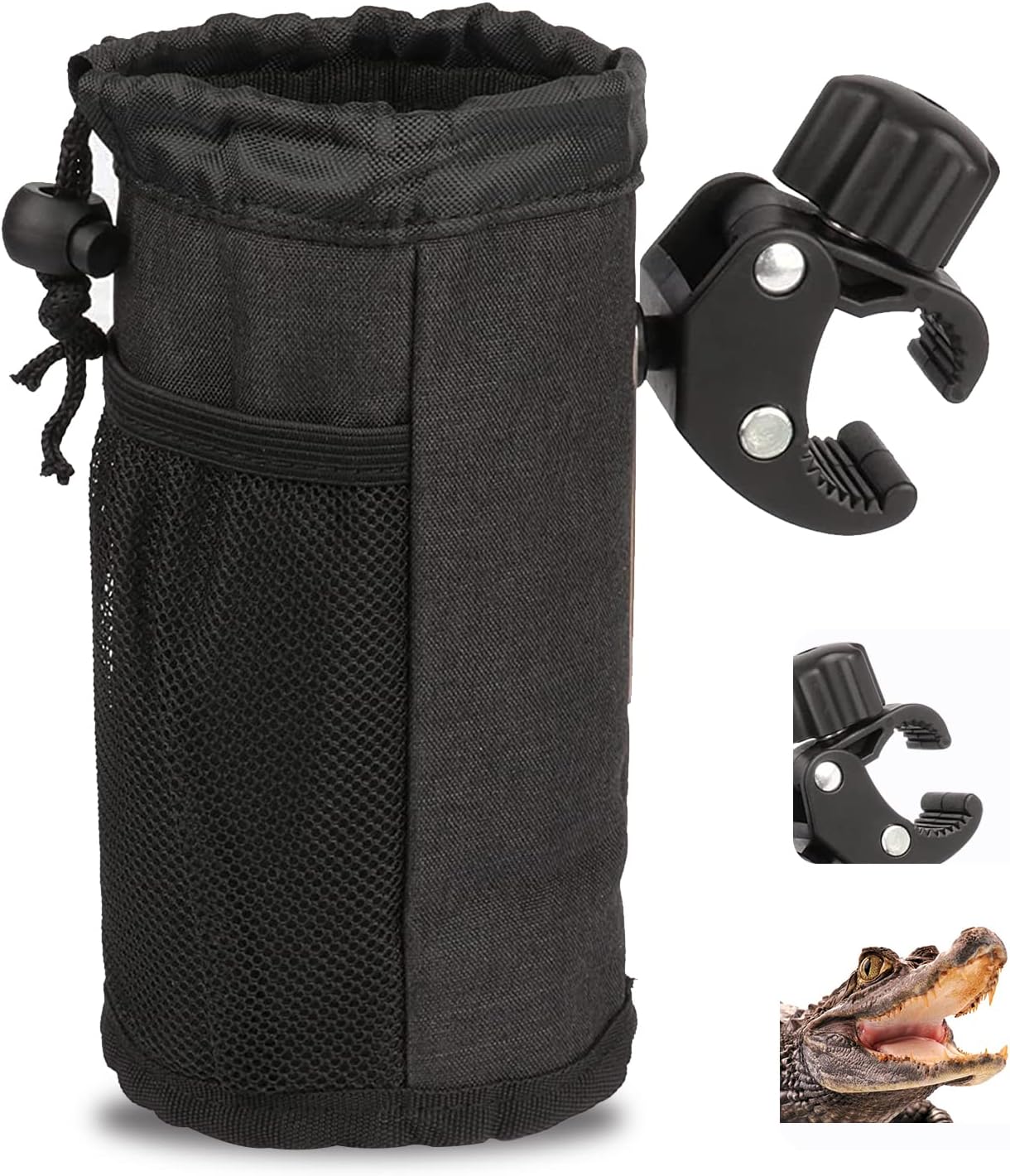 SINGARO Motorcycle Cup Holder with Alligator Clip Handle Cup Holder, Oxford Fabric with Mesh Bag Bicycle Accessories for ATV, Scooter, Wheelchair, Camper