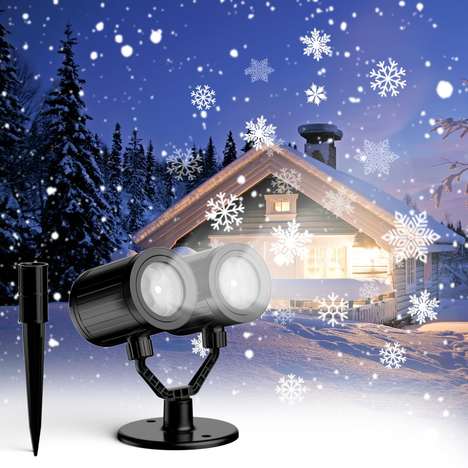 Weihnachtsprojektor-Lichter für den Außenbereich, Doppelkopf-Schneeflockenprojektor-Lichter, wasserdichte LED-Schneefallprojektor-Lichter für Weihnachtsfeiern, Haus- und Gartendekoration