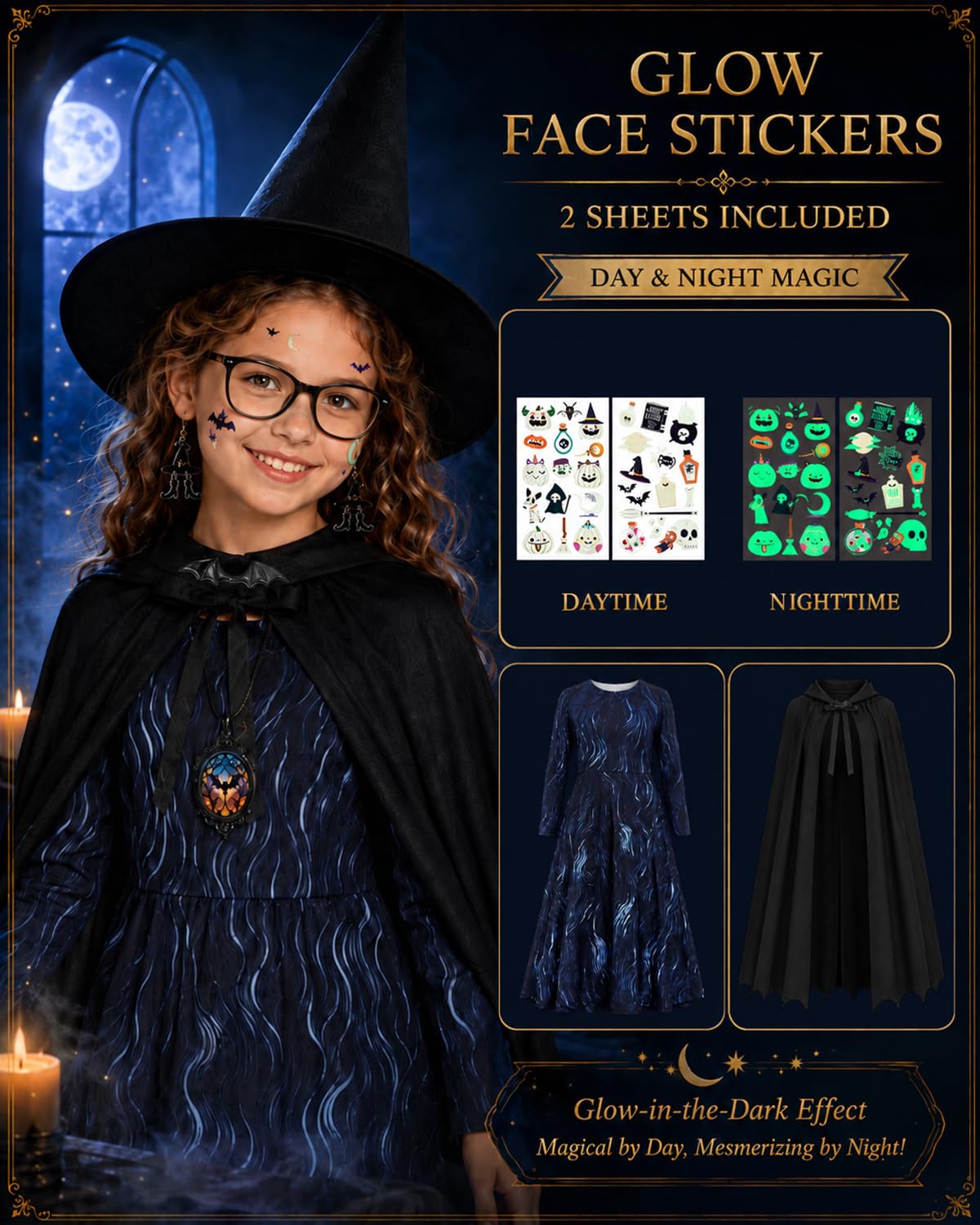 Disfraz Bruja Niña, Disfraz Halloween Niña Bruja con Accesorios, 150
