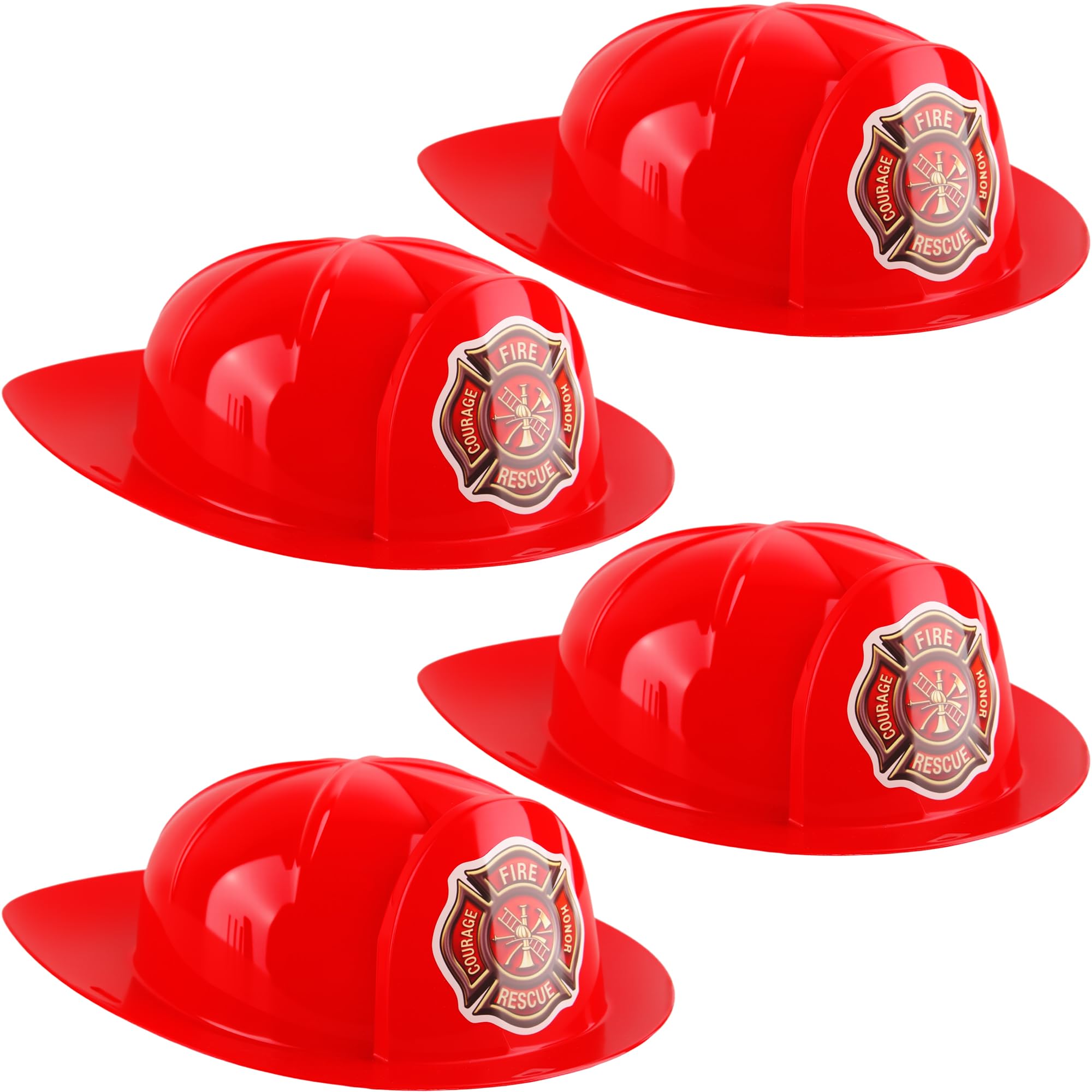 Cotiny 4 Pack Kids Firefighter Hats Plastic Fire Helmet Fireman Costume Hat for Kids Fireman Cosplay Halloween Party Decor (Color Style 3)