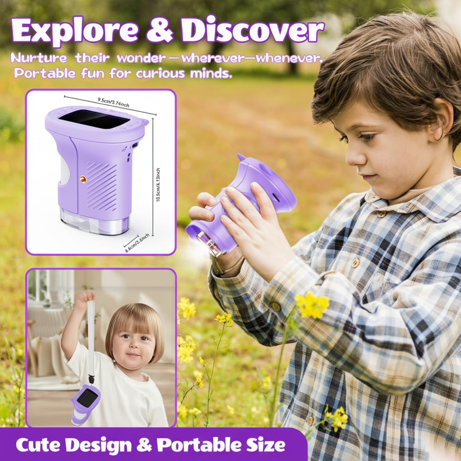 Kids Microscope, 1000X Portable Mini Pocket Microscope with 2.4″ IPS Screen & 8 LEDs, Rechargeable, STEM Educational Science Kit Toys, Best Christmas Birthday Gifts for 4-12 Year Old, Violet