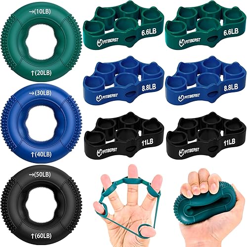 FitBeast Entrenador de fuerza de agarre, ejercitador de dedos, fortalecedor de antebrazo, kit de 9 piezas, fortalecedor de agarre de mano fuerza