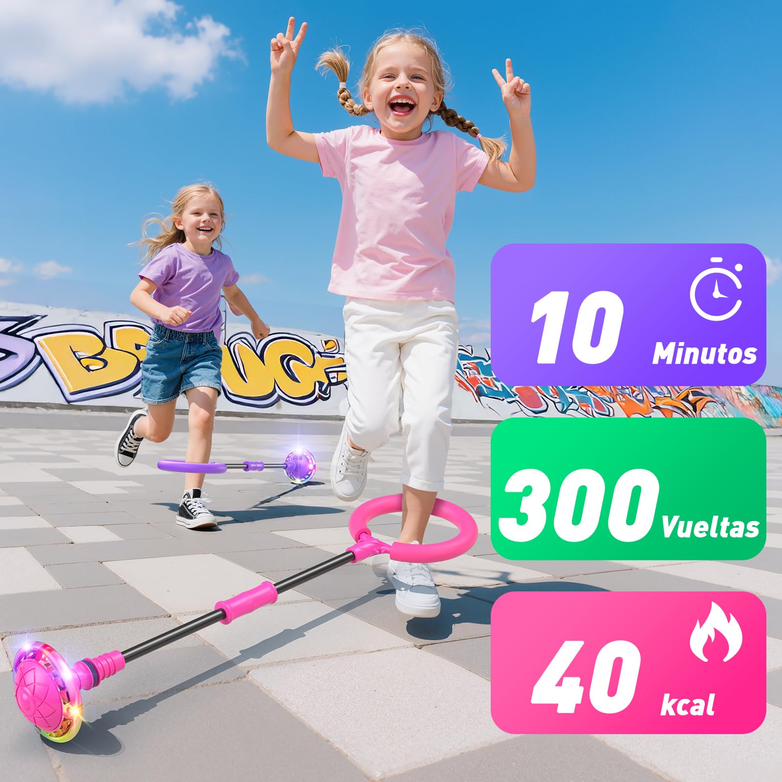 Jofuni Bola de Salto Tobillo Niña, Regalo Juguete Niñas 5 6 7 8 9 Años, Plegable a Pilas Bola con Contador, Temporizador y Calculadora de Calorías (Rosa) — view 2