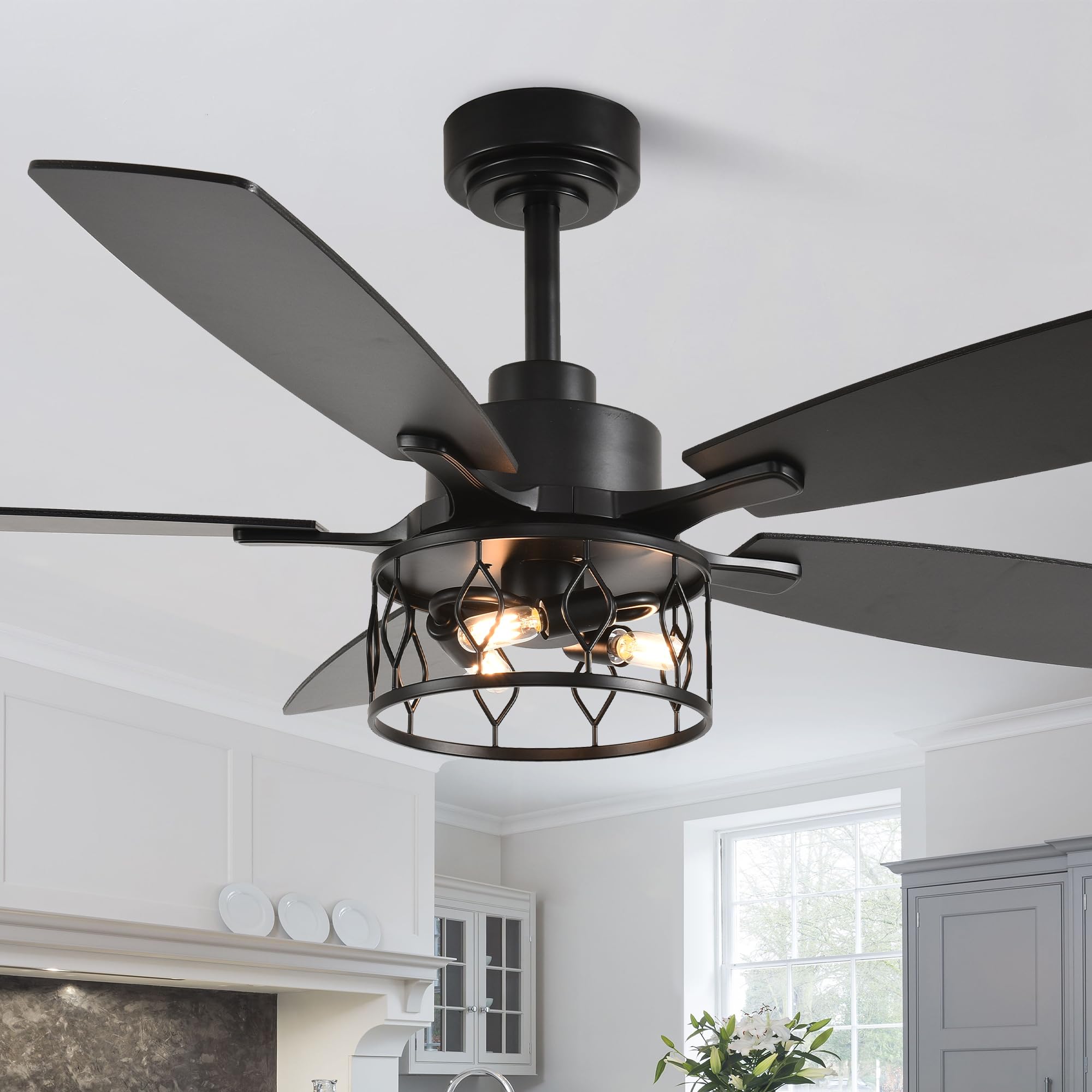 52 Inch Farmhouse Ceiling Fans with Lights and Remote
