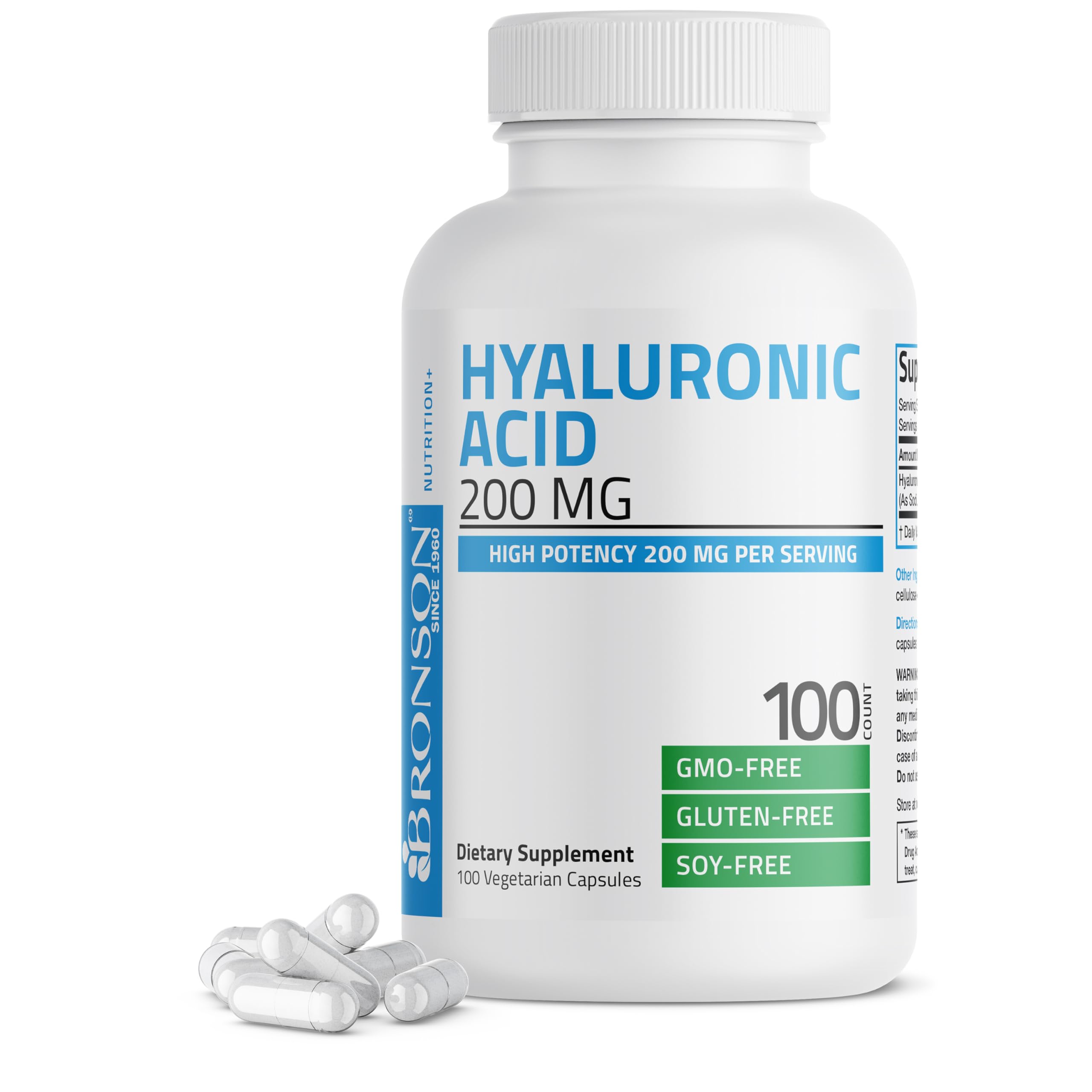 Bronson Hyaluronic Acid 200 mg as Sodium Hyaluronate, 100 Capsules 100 Count (Pack of 1)
