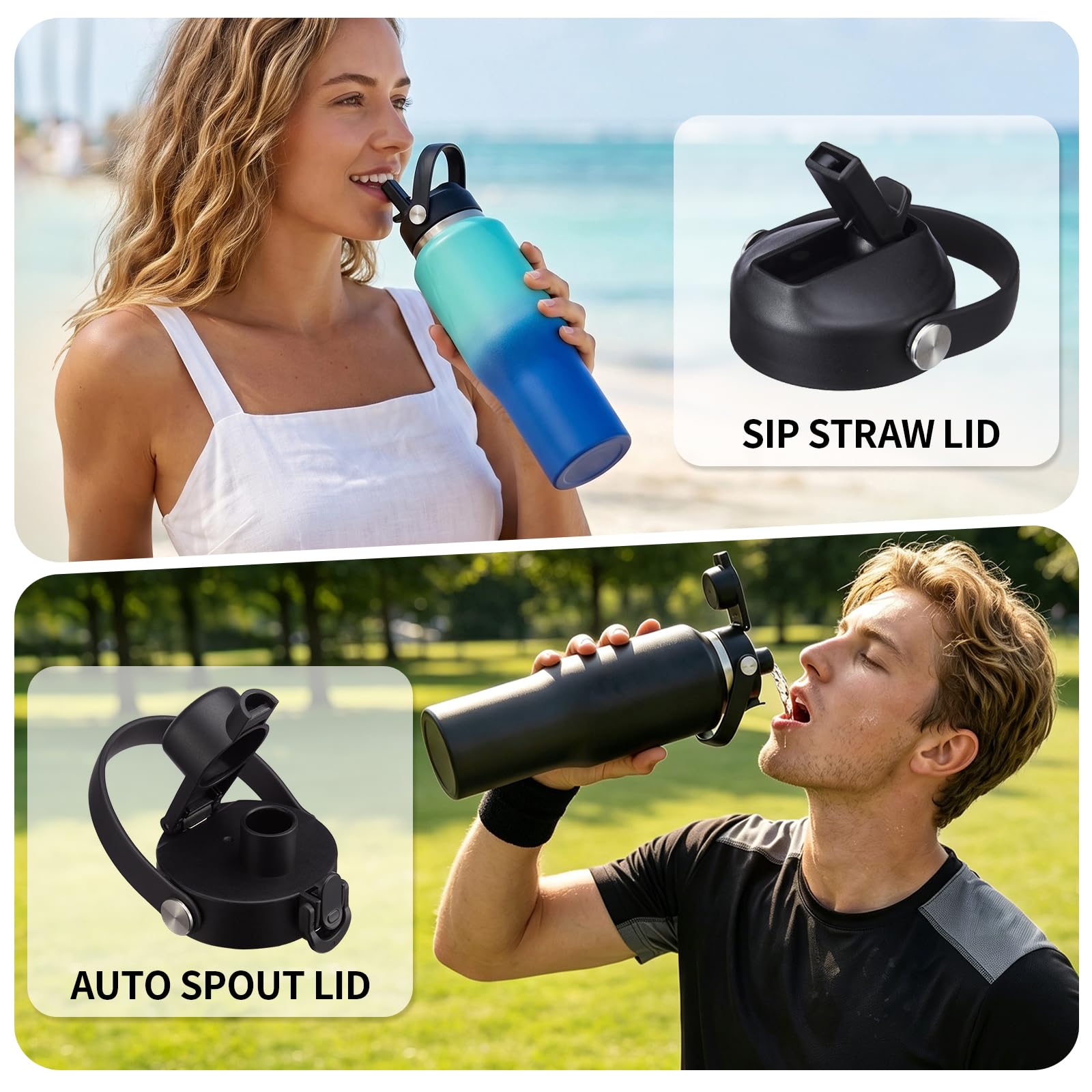 Borraccia termica con cannuccia, da 1184 ml, con coperchio con beccuccio automatico, custodia protettiva, custodia per il trasporto, bottiglie d'acqua sottovuoto in acciaio inox, a prova di perdite,
