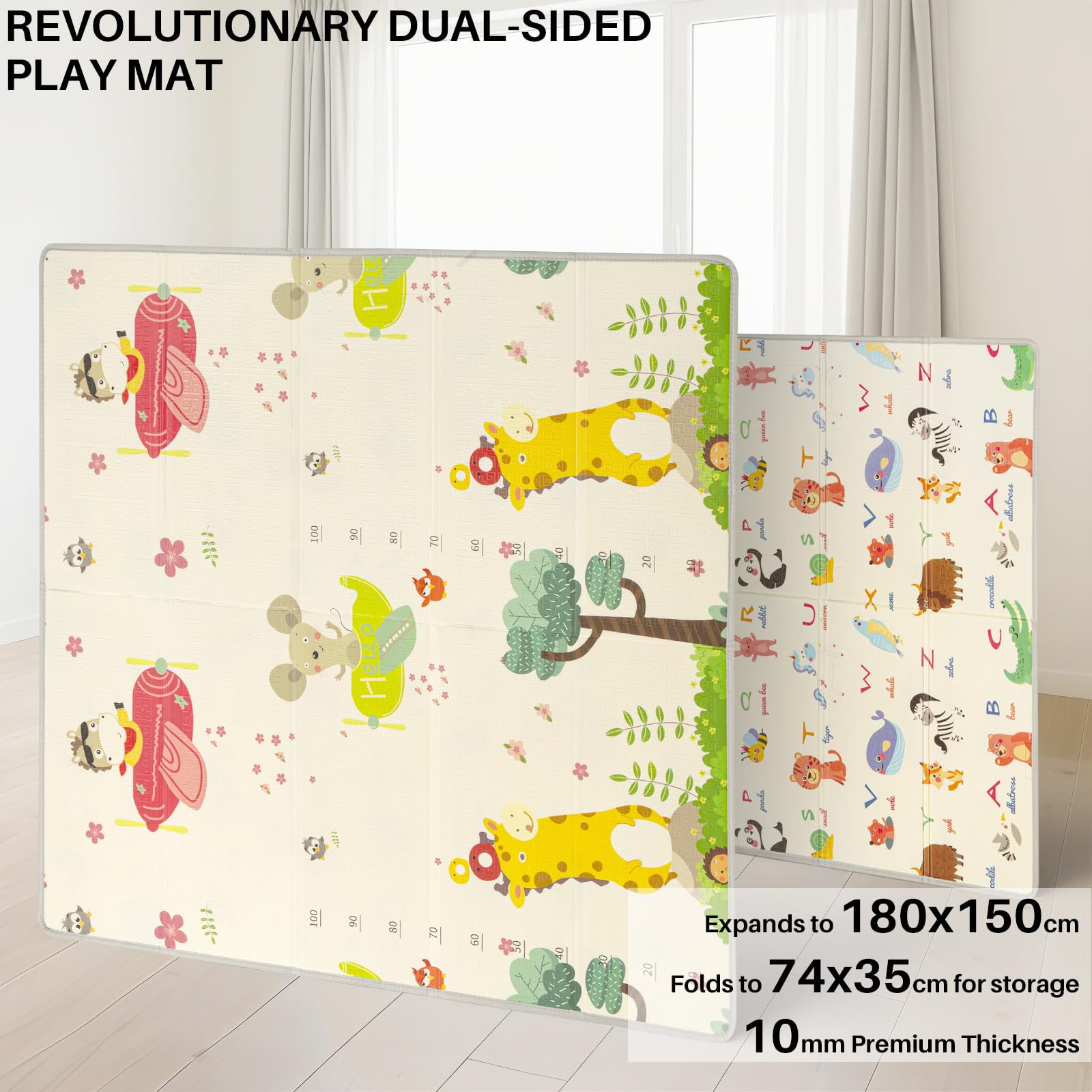 Baby Play Mat, Foldable Baby Playmat Reversible Waterproof Large Foam Soft Crawling Floor Playmat Non Toxic Portable Floor Mat| Ideal for Bedroom, Nursery & Playroom 150x180cm — view 6