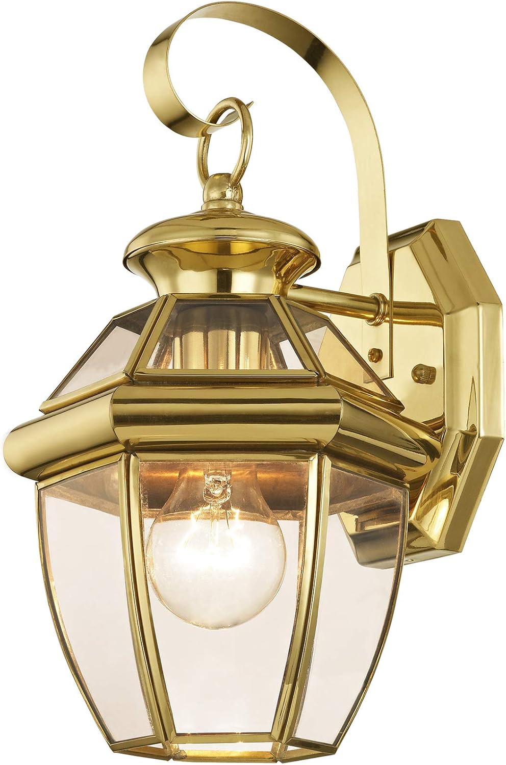 Livex Lighting 2051-02 Monterey 1 Light Outdoor Polished Brass Finish Solid Brass Wall Lantern with Clear Beveled Glass