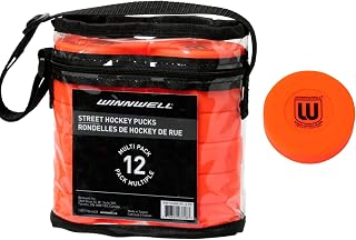 Winnwell Orange Street Hockey Puck - Perfect for Indoor & Outdoor Road & Roller Games & Practice - Plastic Pucks Great for Kids & Adults - 50G Medium Density Orange 12-Pack (W/PVC Bag)