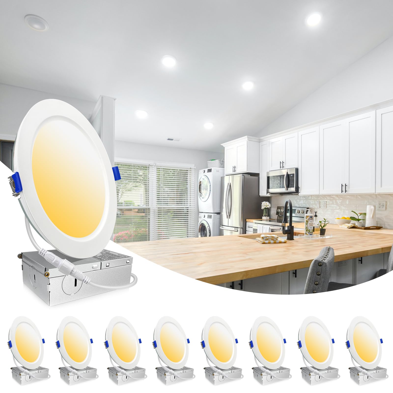 Aophatop 12-Pack 6-Inch Ultra-Thin LED Recessed Ceiling Lights - 6000K Daylight, 1080LM, Dimmable, IC Rated With Junction Box - View #5