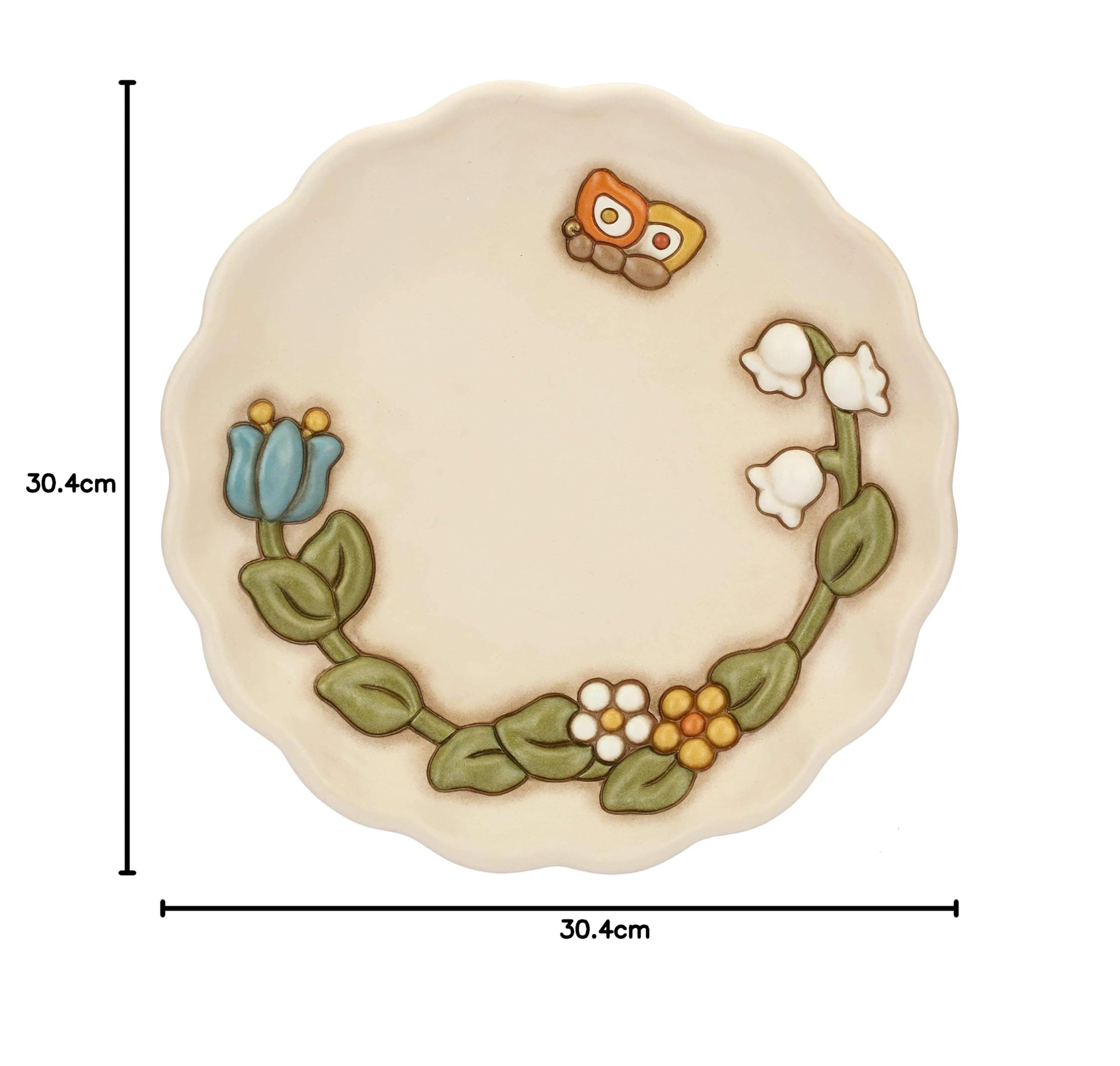 THUN Centrotavola Decorato Fiori Farfalla Ceramica Ø 30,4 cm Accessori Casa