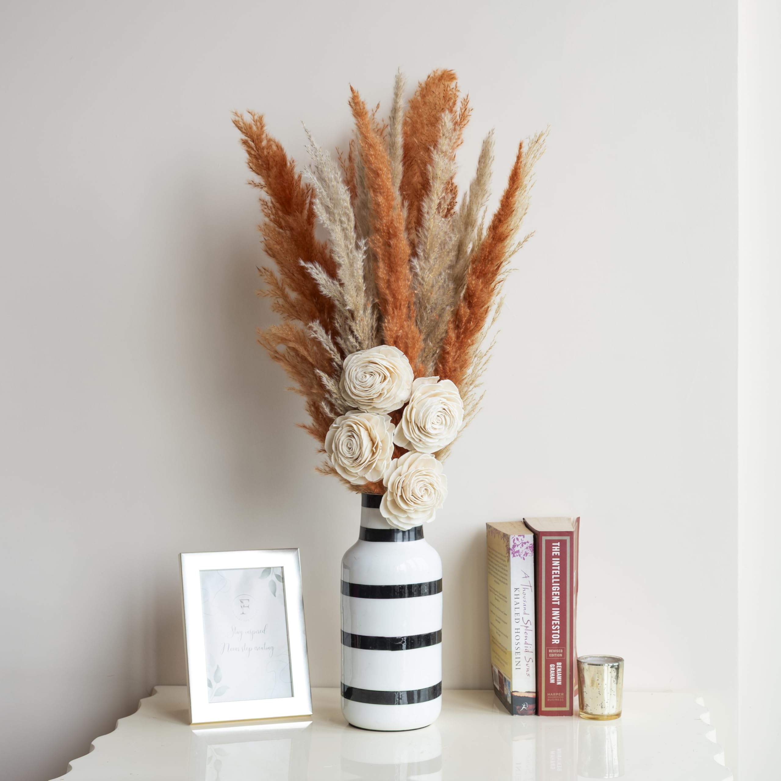 Flowers and Fillers || Honey and Glow Pampas with sola Flower | Eco-Friendly Natural Dried Flowers for Home, Office, Bedroom, Table Decoration and Craft Items Corner (Without Vase Pot)-image-25