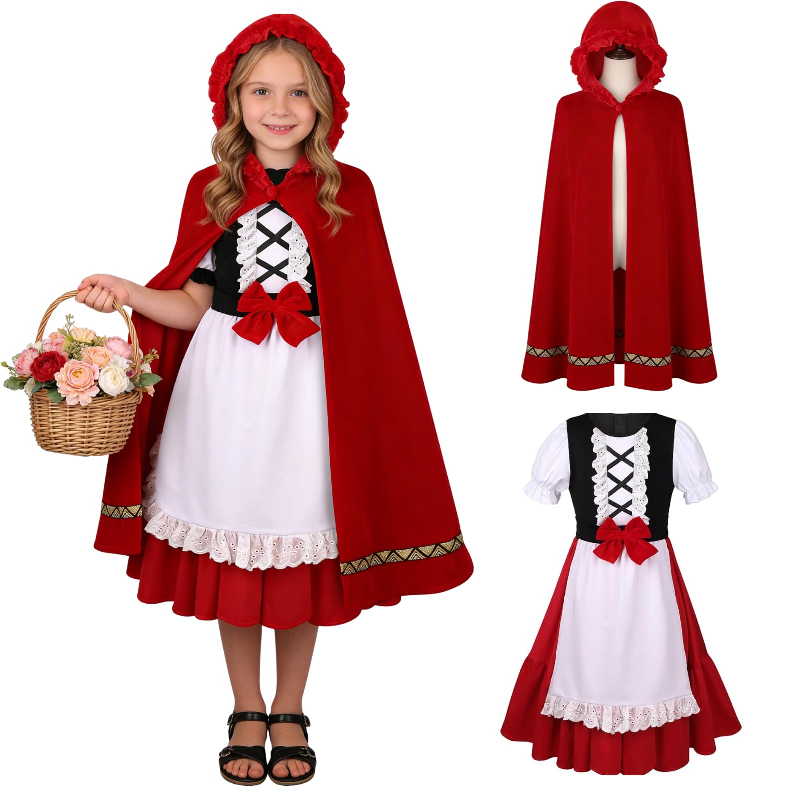 HAPNBCELE Girls Little Red Riding Hood Costume World Book Day Halloween