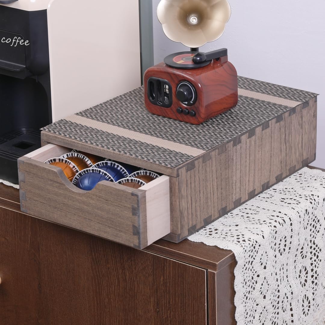 DDYURI Coffee Pod Holders 1-Layer 1-Drawer Dark Brown (CF1D1C-DK)