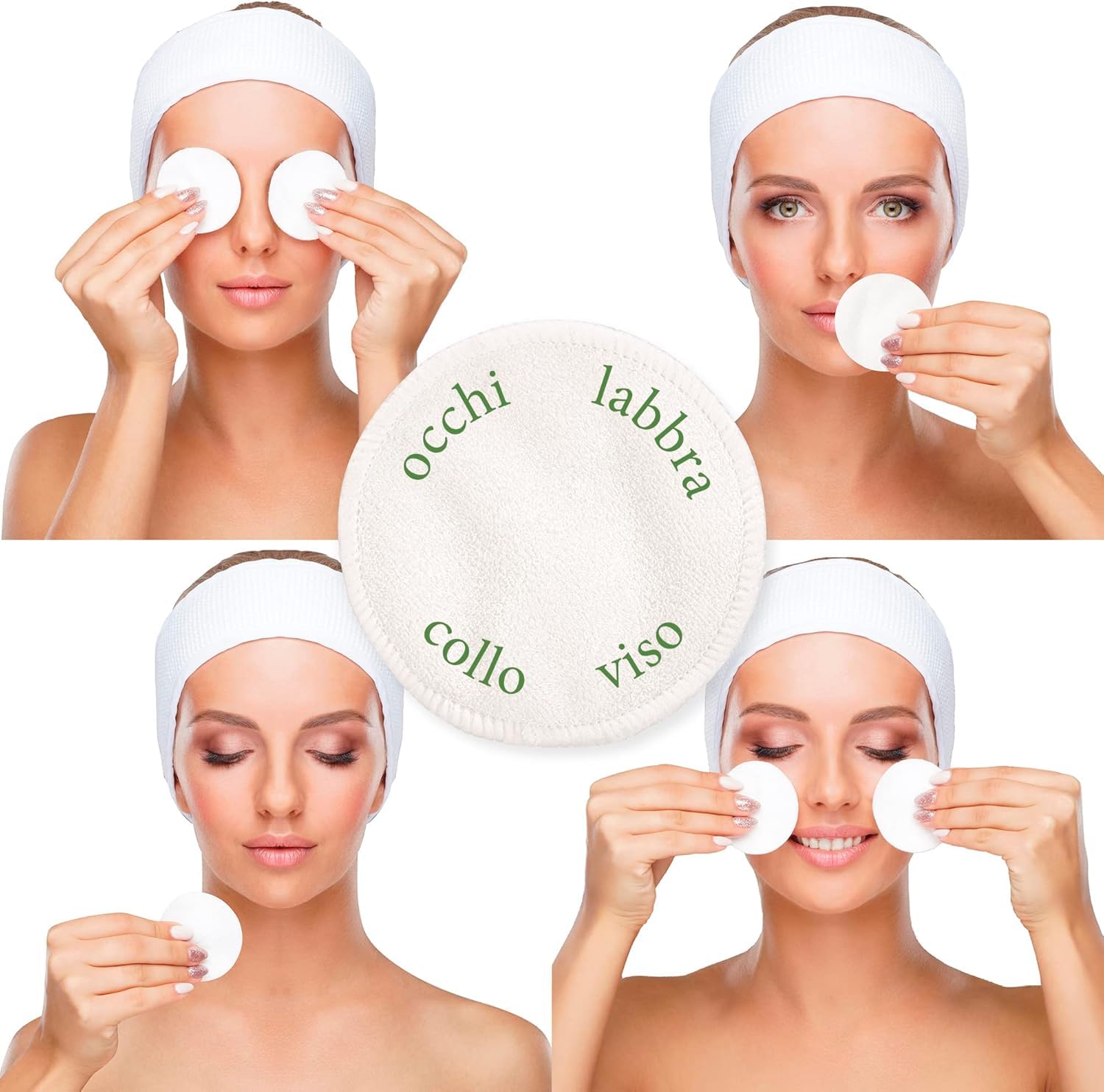 Welsberg 4x Dischetti Struccanti Riutilizzabili, Salviettine per il Viso Lavabili in Lavatrice, Panno Pulente in Soffice Microfibra, Pad Eco-Friendly per la Cura del Viso con Sacca da Lavaggio