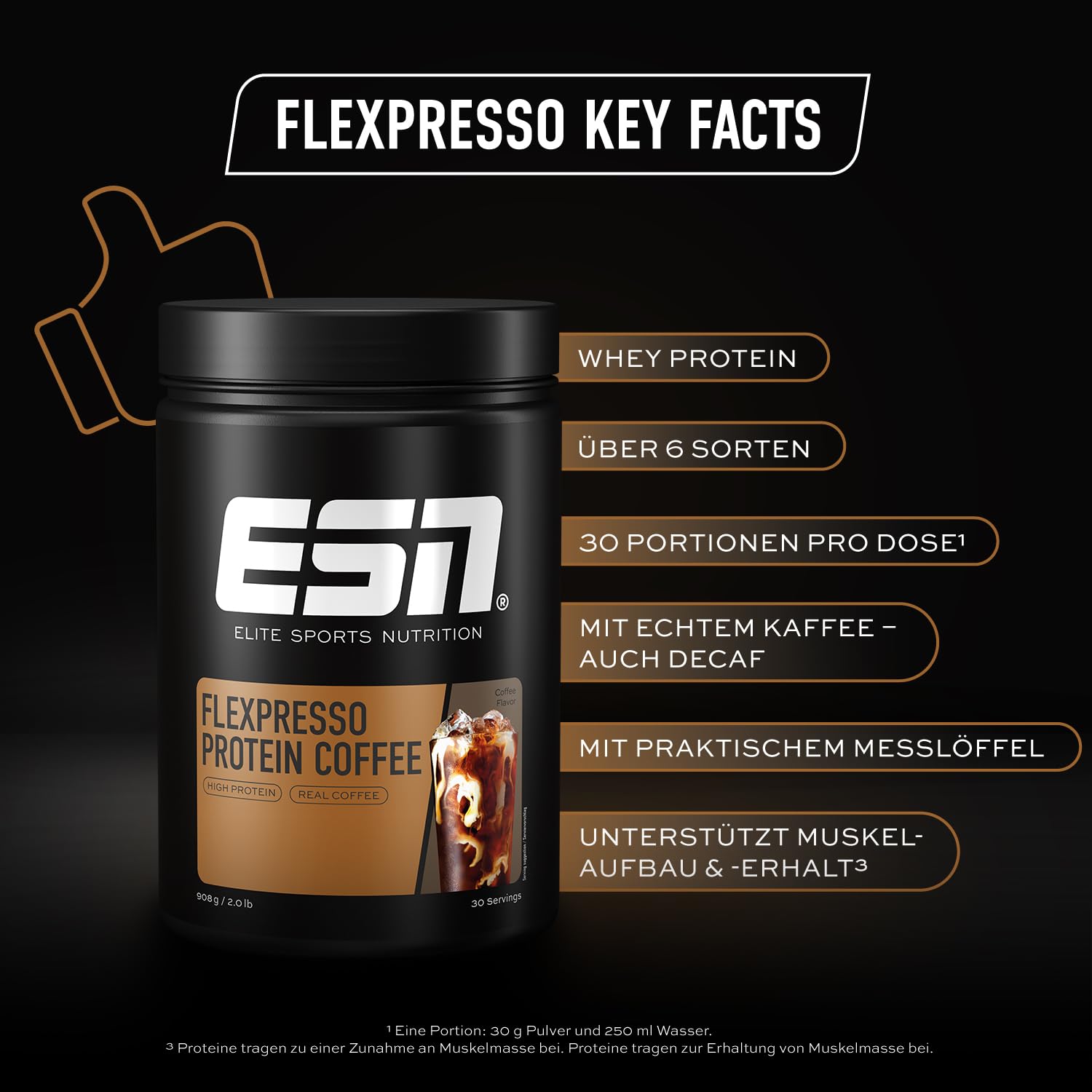 ESN Flexpresso Protein Coffee, Coffee, 908 g, Cremiger Protein-Kaffee mit bis zu 22 g Protein pro Portion - made in Germany (Verpackung kann variieren)