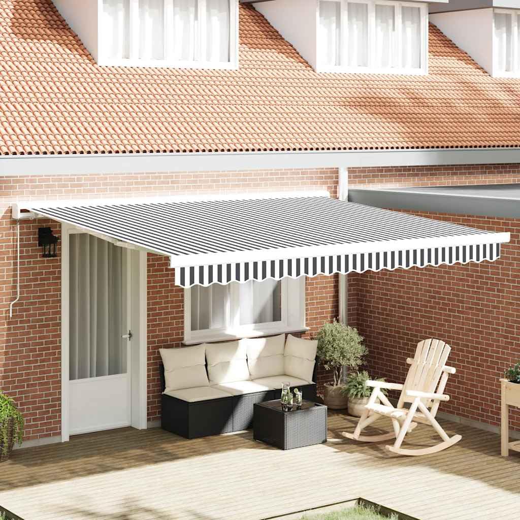 Manuelle Kassettenmarkise mit Handkurbel und Aluminiumrahmen als einziehbare Markise für Terrasse und Sonnenschutz für Balkon in Anthrazit und Weiß 4x3 m