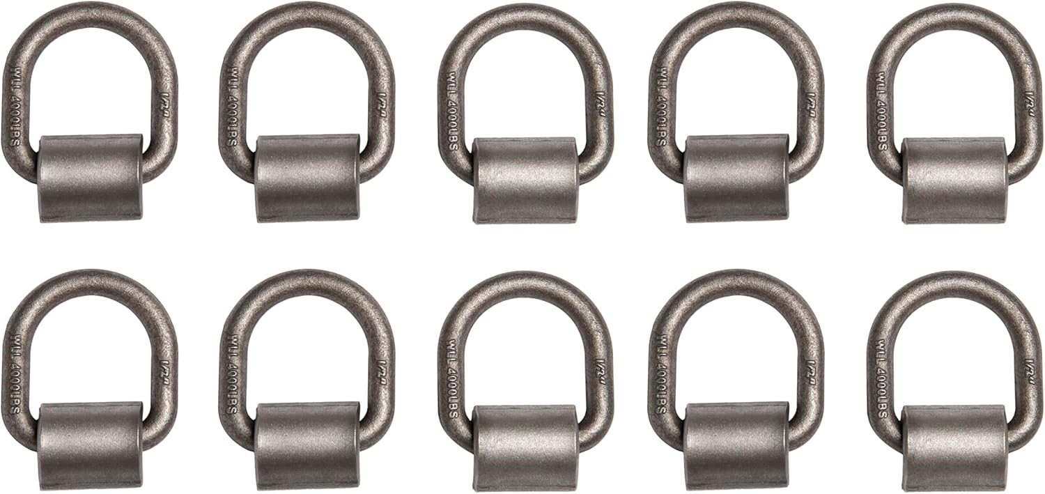 10 Pack Hi Gear 1/2-inch 12000 Lbs Load Capacity Weld-on Flip D-Ring Anchor Flatbed Truck Trailer Ratchet Strap Cargo Tie Down