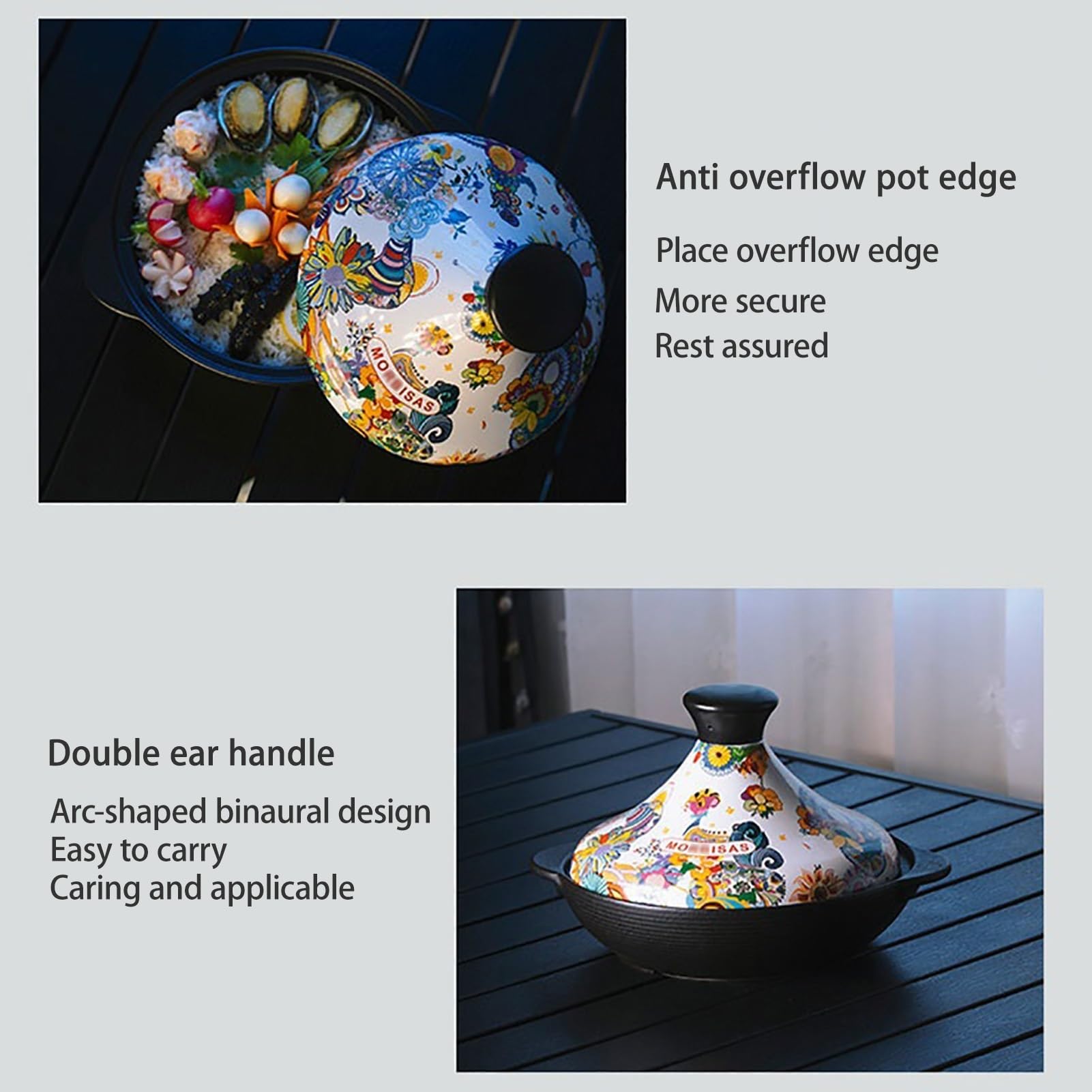 Bedruckter Tajine Topf Langlebiger Keramik- Tagine Marokko Mit Konischem Deckel, Auflaufform Zum Köcheln Von Eintöpfen, Currys, Kochen