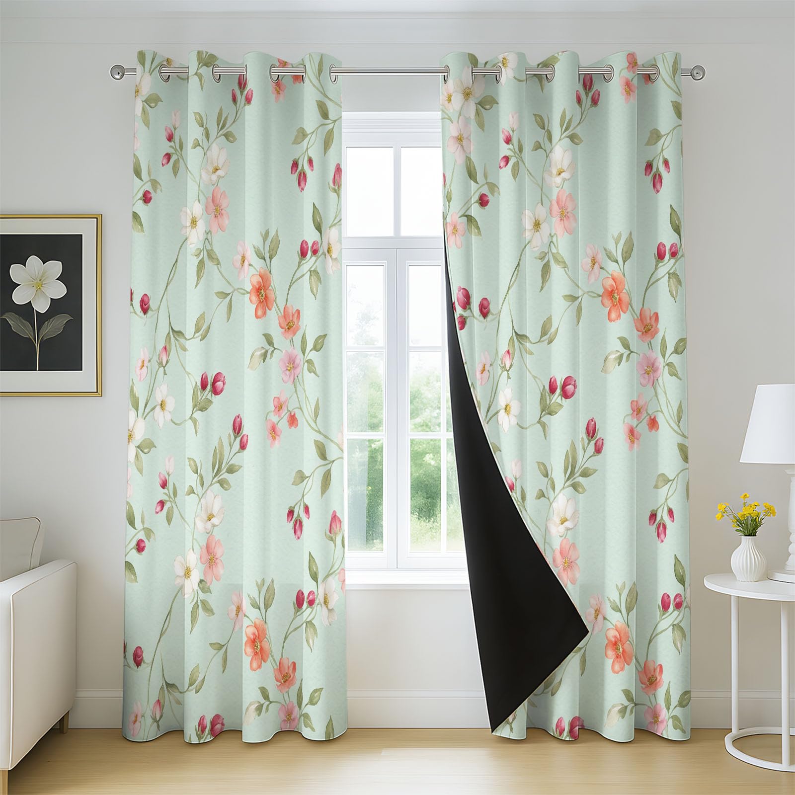 Générique Vintage Romantyczna zasłona zaciemniająca, 140 l x 1120 H cm, kwiatowy wzór, zasłony termiczne, przelotki, nieprzezroczysta, dekoracja sypialni, salonu, draperii okiennych