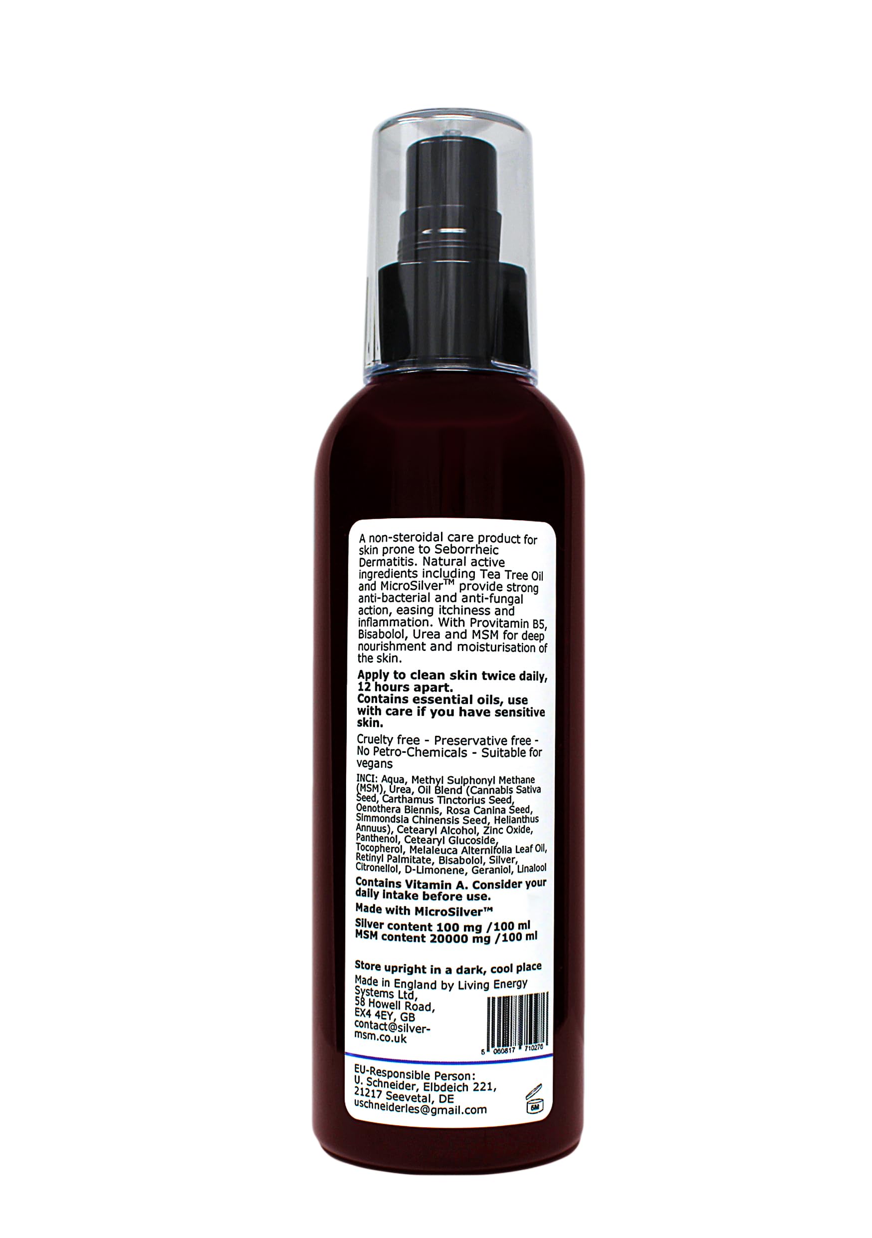 Silber-MSM Seb Derm Lotion mit australischer Teebaum 200ml | für zu Seborrhoischer Dermatitis neigender Haut