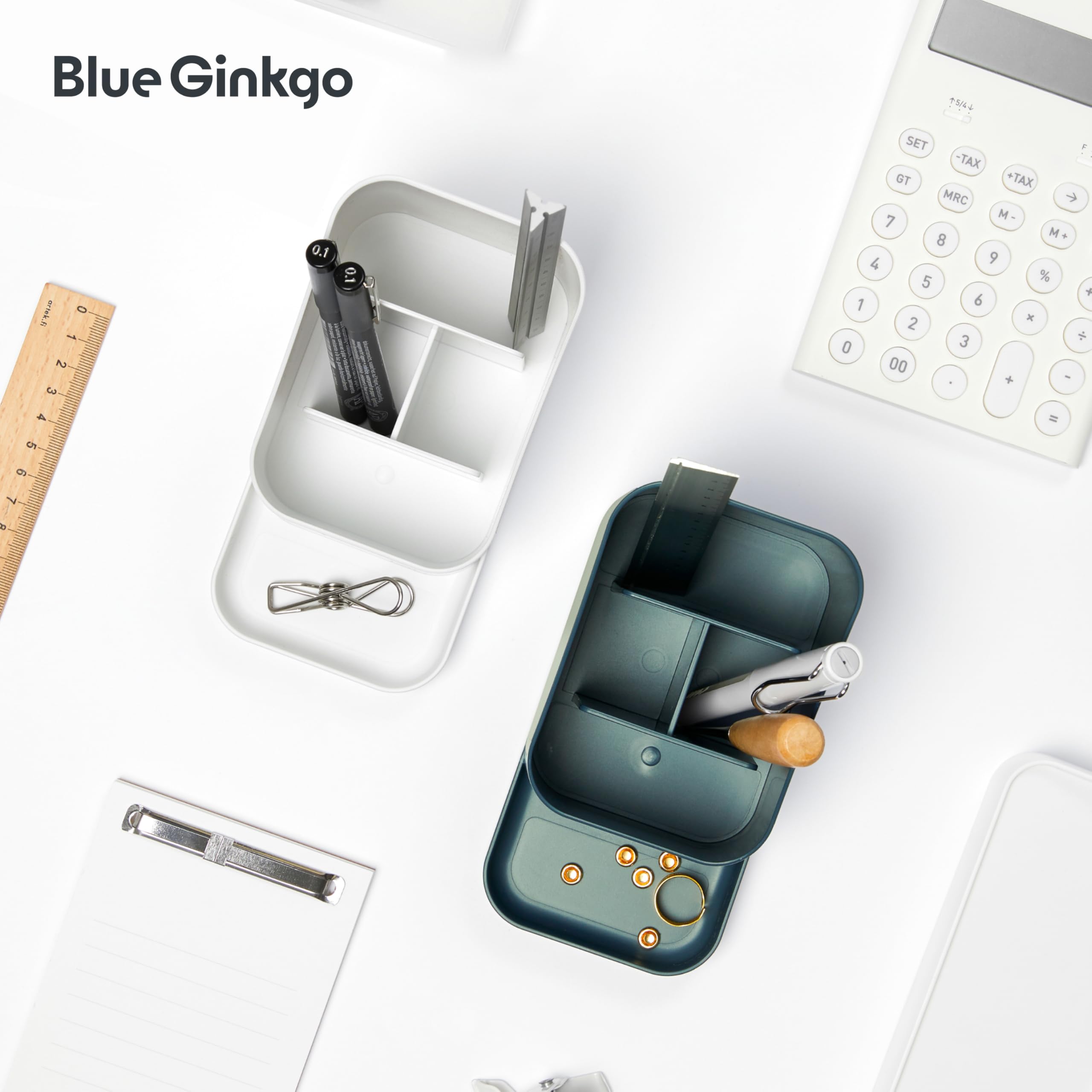 BLUE GINKGO Uchwyt na biurko – koreański organizer biurowy na ołówki, długopisy, notatki i artykuły biurkowe (biały)