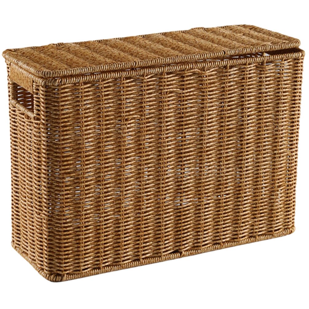 jojofuny Wicker Storage Baskets with Lids, Rattan Magazine Holder, Weave Sundries Basket, Woven Storage Container, for Storage, Living Room, Toy Organizing