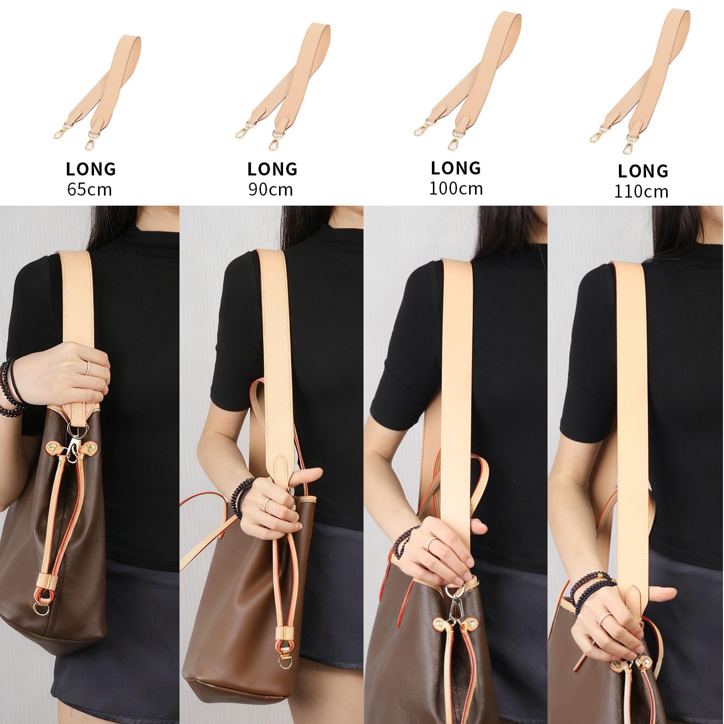 DGAZ Tracolla in Pelle Vacchetta per Borsa Neverfull, Cintura di Ricambio per Tracolla Extra Lunga – Crossbody, Larghezza 3,8 cm, Lunghezza 110 cm, con Confezione Regalo (Beige)