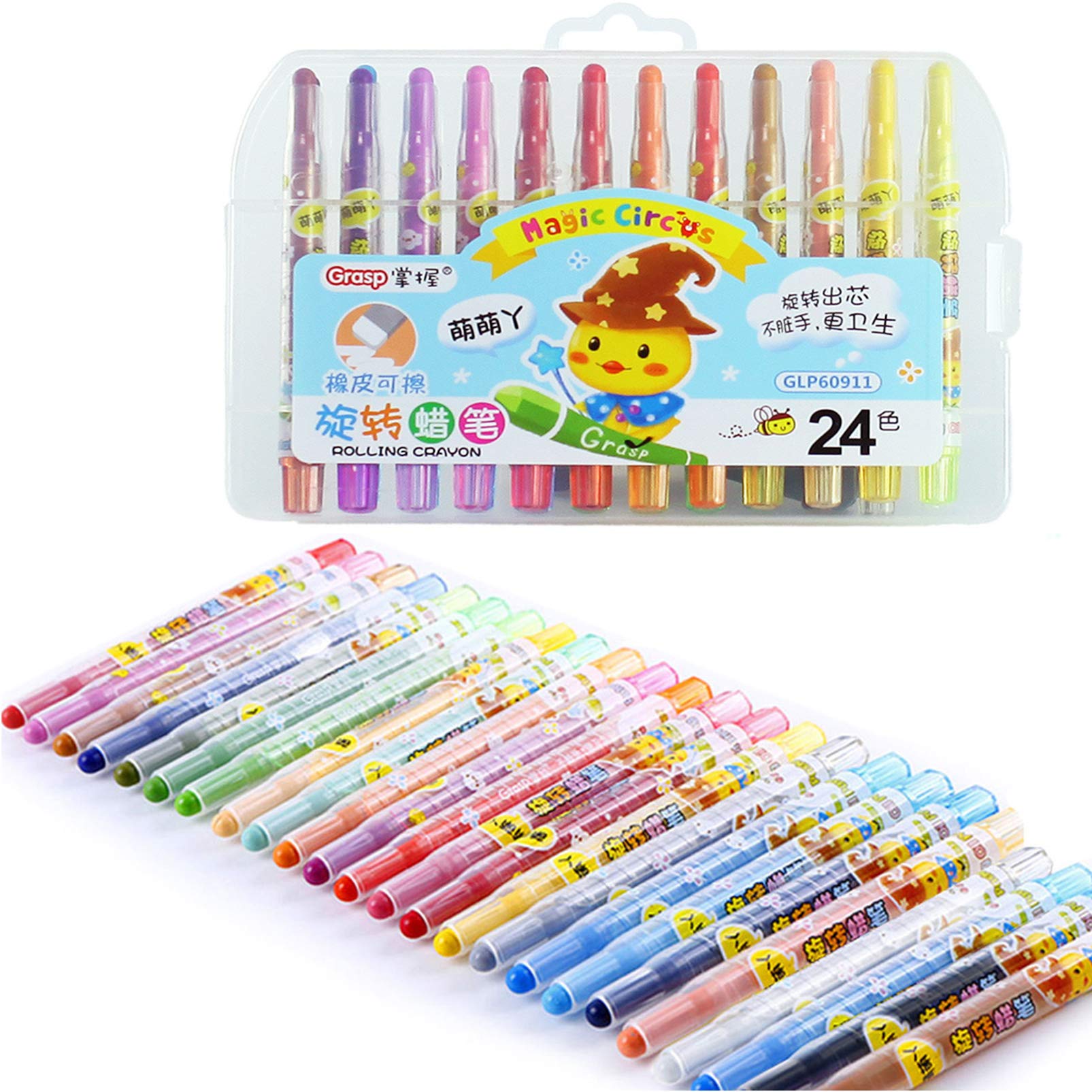 ZEEYUAN 24 Colors Crayons Set, Twistable Crayon for Kids Adults Coloring, Mini Rotating Crayon for Toddlers Ages 3+, Never Need Sharpening, with Organizer Case
