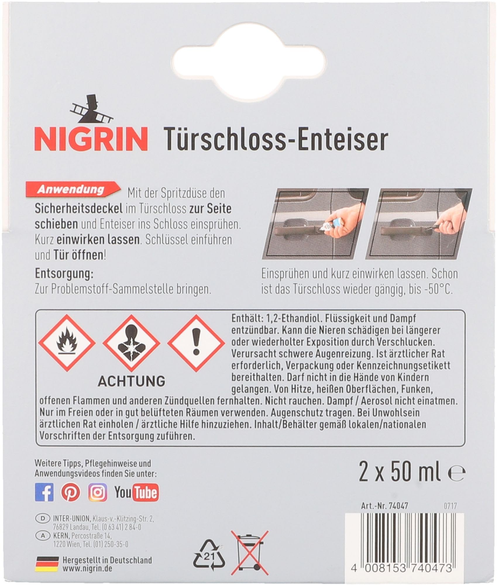 Nigrin 74047 Dégivreur de Serrure Voiture - 2x50ml