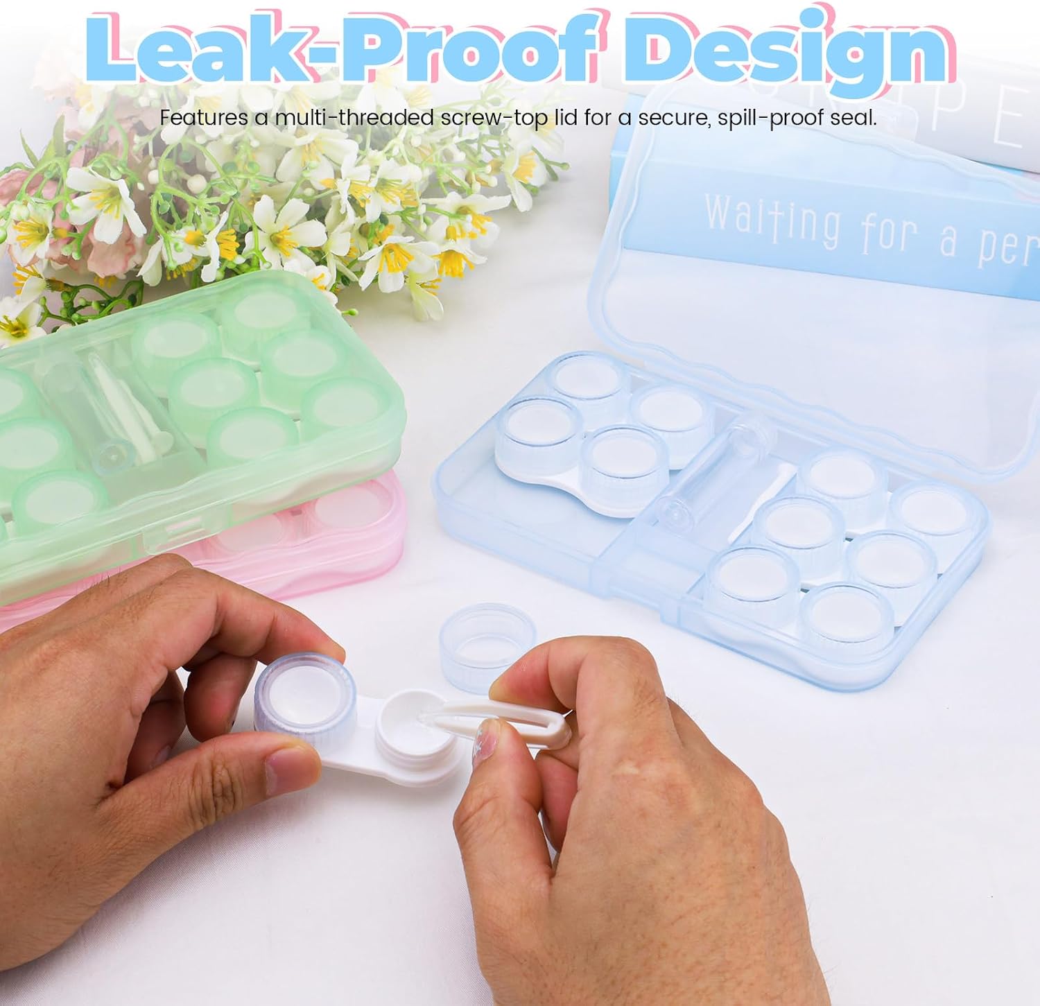 18 Pack Clear Contact Lens Case with 3 Storage Box, Leak Proof Eye/Colored Contact Case Soak Container Organizer Holder with Accessories for Travel, Daily, 3 Colors